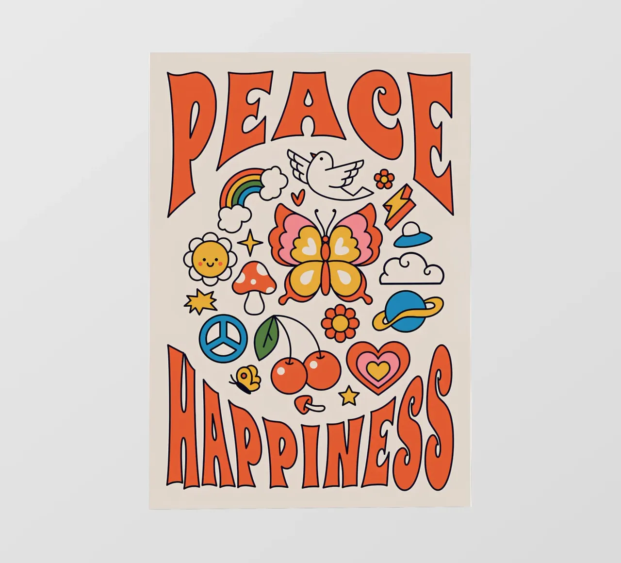 "Pace e felicità" Retro Psychedelic Floral Sun Pop Art telo in pvc da NorwesClub