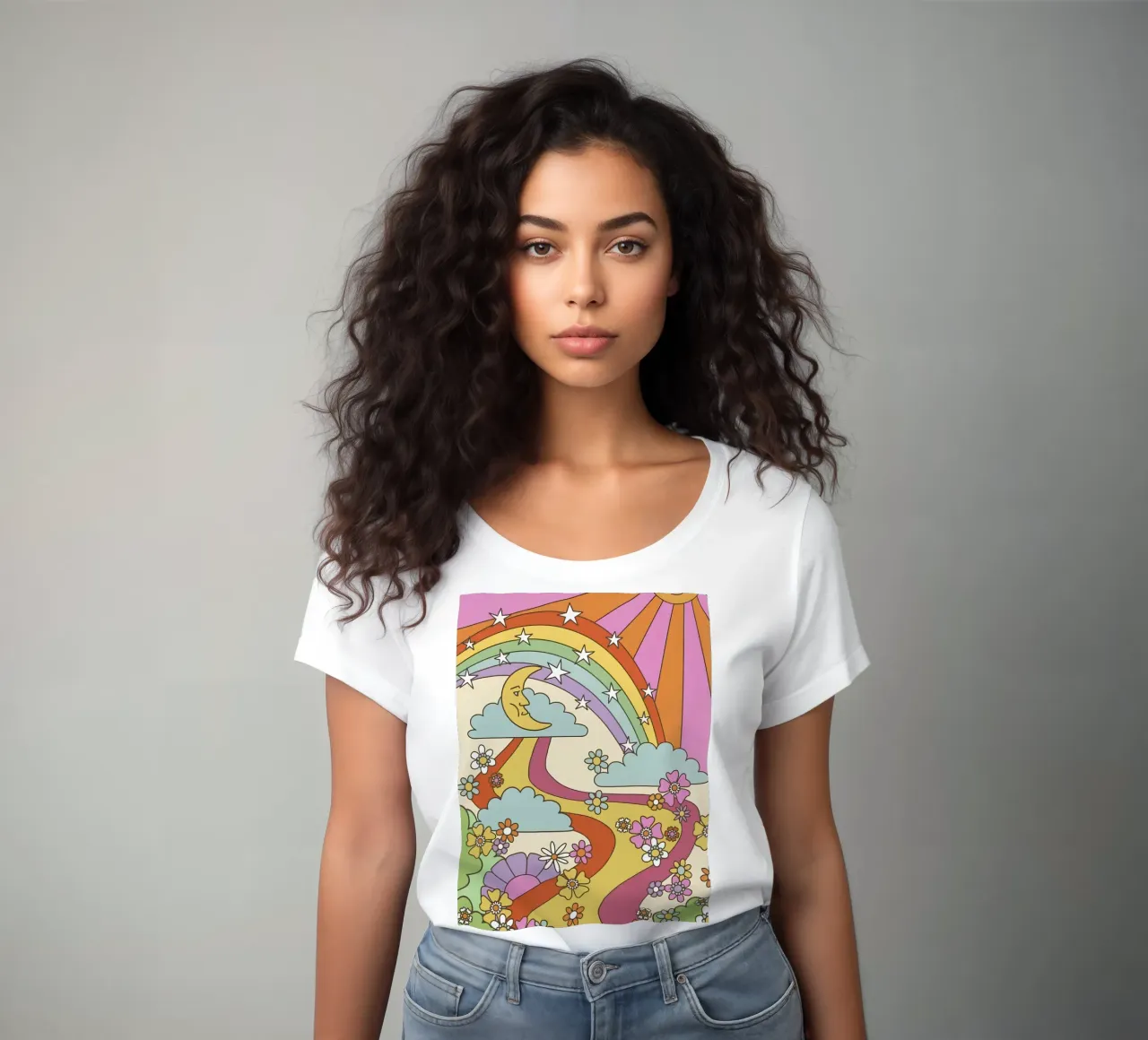 Marta Olga Klara Psychedelic 70s Abstract Groovy Print camiseta de mujer de NorwesClub