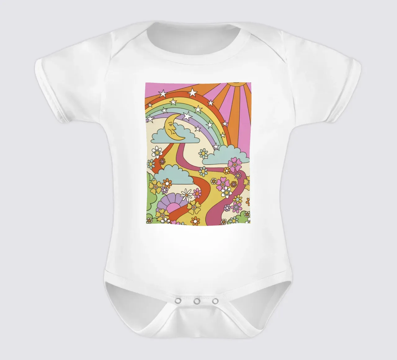 Marta Olga Klara Psychedelic 70s Abstract Groovy Print body de bebé de NorwesClub
