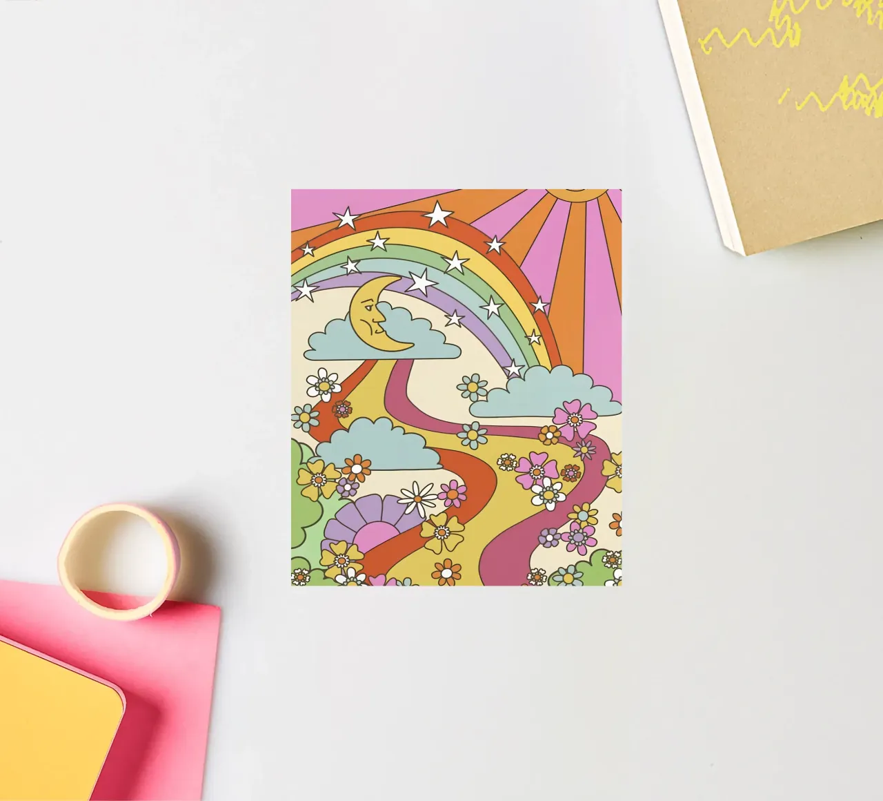 Marta Olga Klara Psychedelic 70s Abstract Groovy Print pegatina de NorwesClub