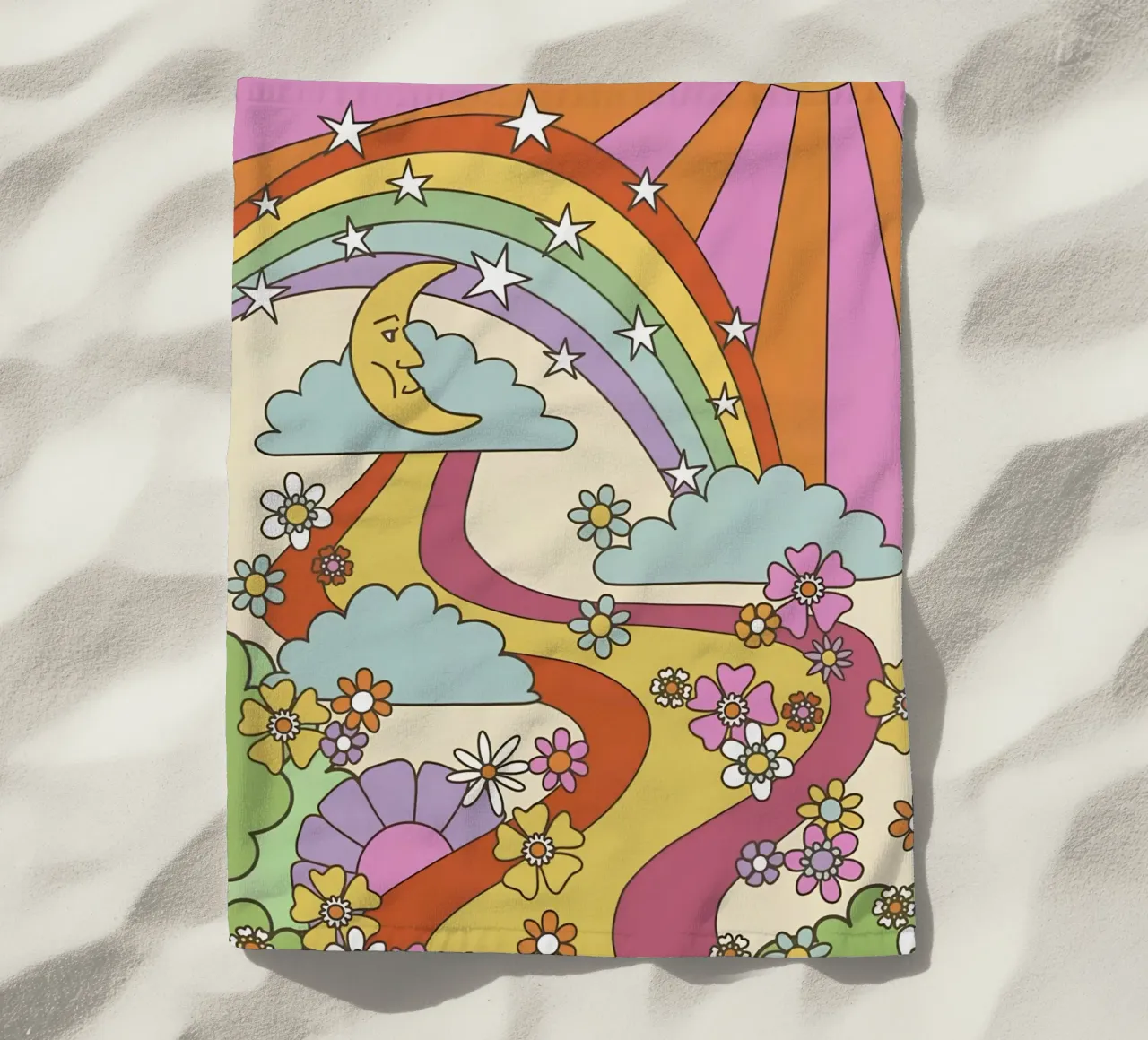 Marta Olga Klara Psychedelic 70s Abstract Groovy Print toalla de playa de NorwesClub