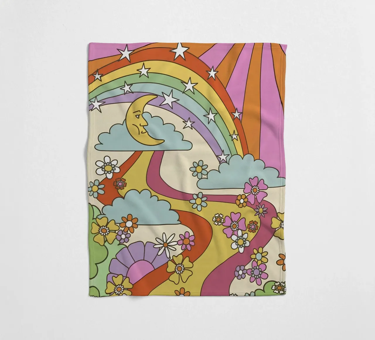 Marta Olga Klara Psychedelic 70s Abstract Groovy Print fleece blanket by NorwesClub