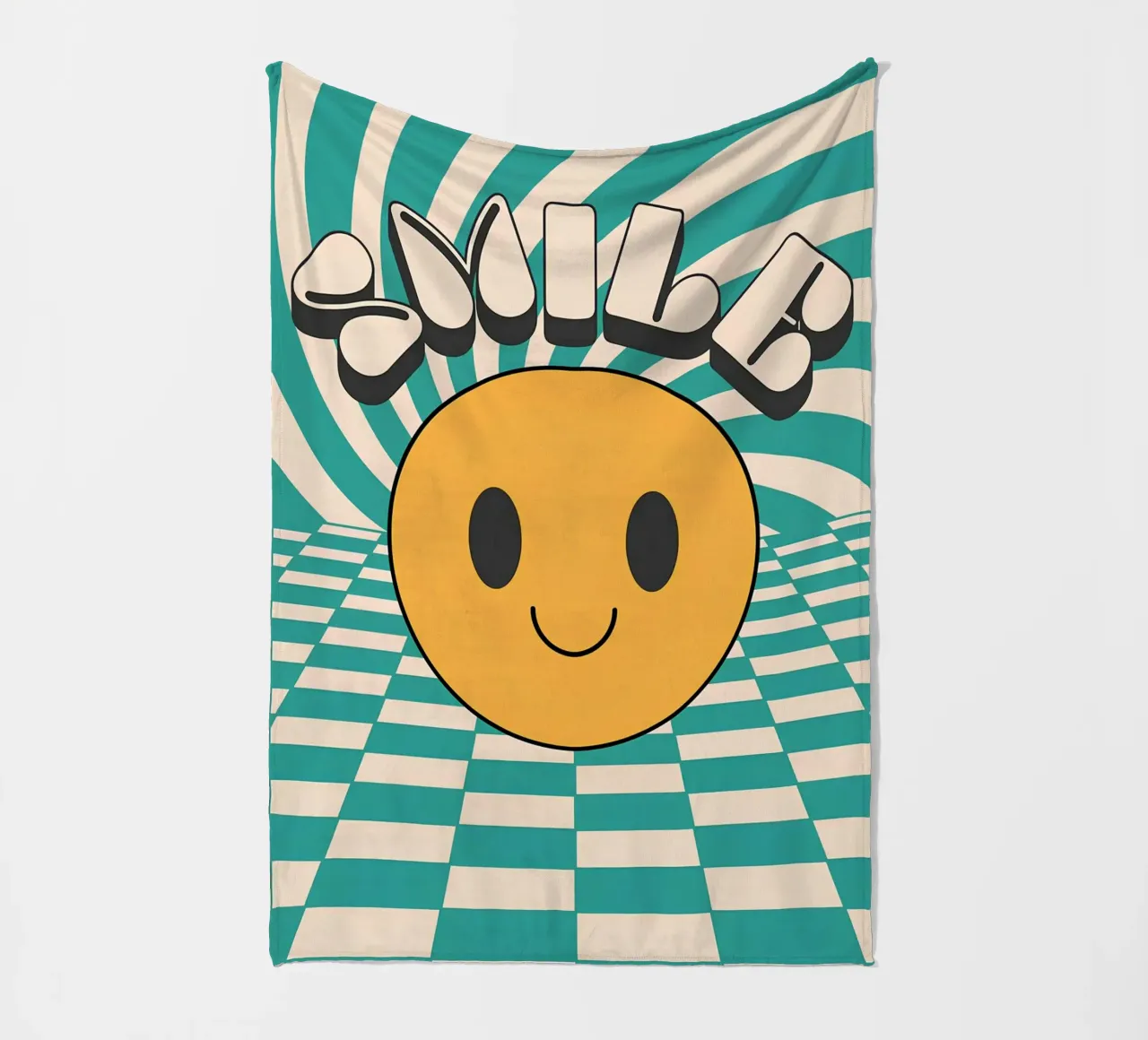 "Smile" Groovy Vrolijk Gezicht Retro Pop Art Gele Print fleecedeken van NorwesClub