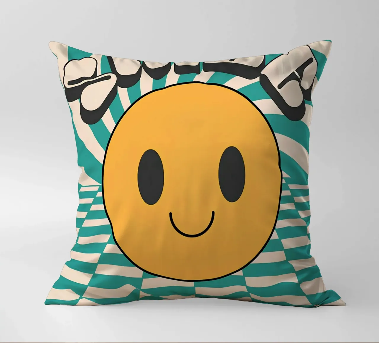 "Smile" Faccia felice groovy Retro Pop Art Stampa gialla cuscino da NorwesClub