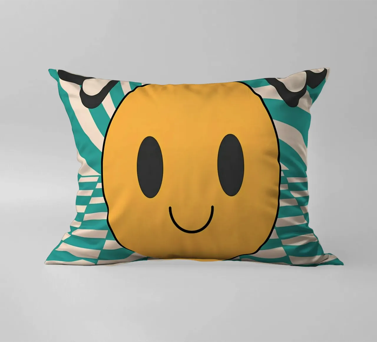 "Smile" Faccia felice groovy Retro Pop Art Stampa gialla cuscino da NorwesClub