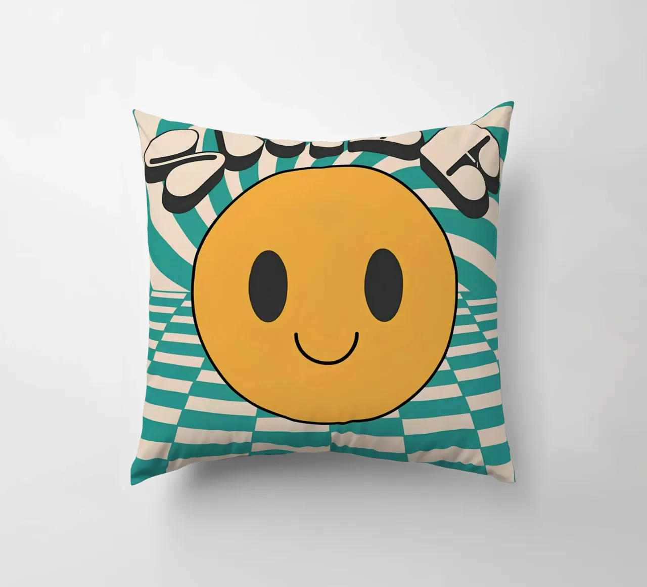 "Smile" Faccia felice groovy Retro Pop Art Stampa gialla cuscino da NorwesClub
