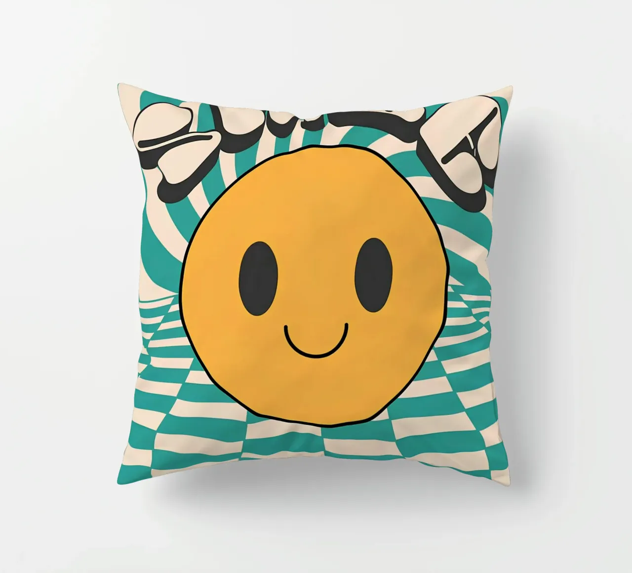 "Smile" Faccia felice groovy Retro Pop Art Stampa gialla cuscino da NorwesClub