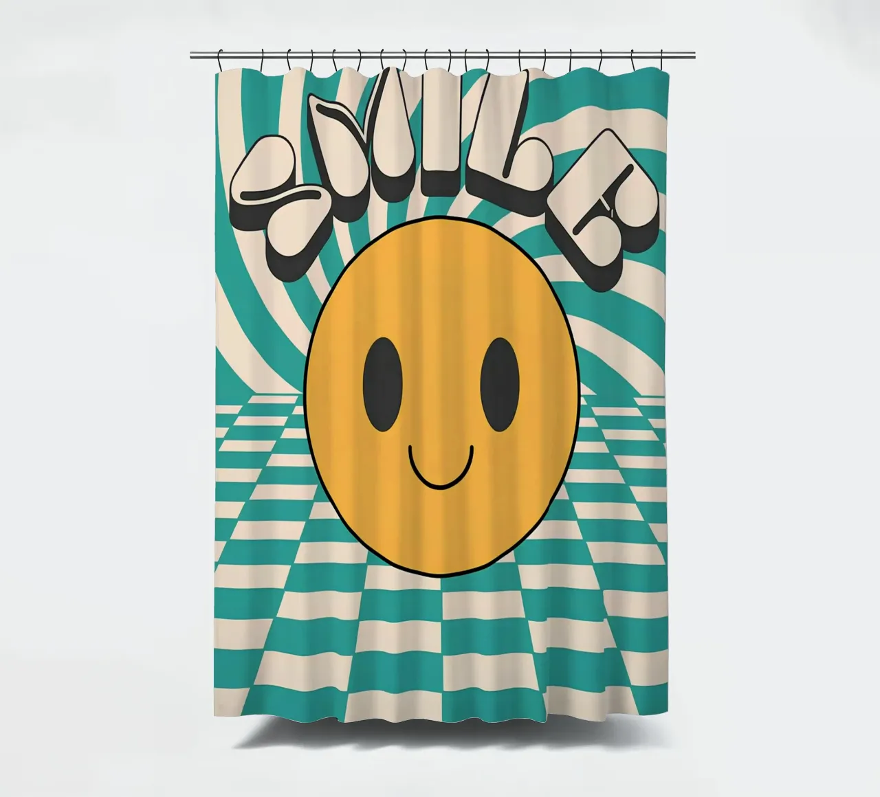 "Smile" Groovy Vrolijk Gezicht Retro Pop Art Gele Print douchegordijn van NorwesClub