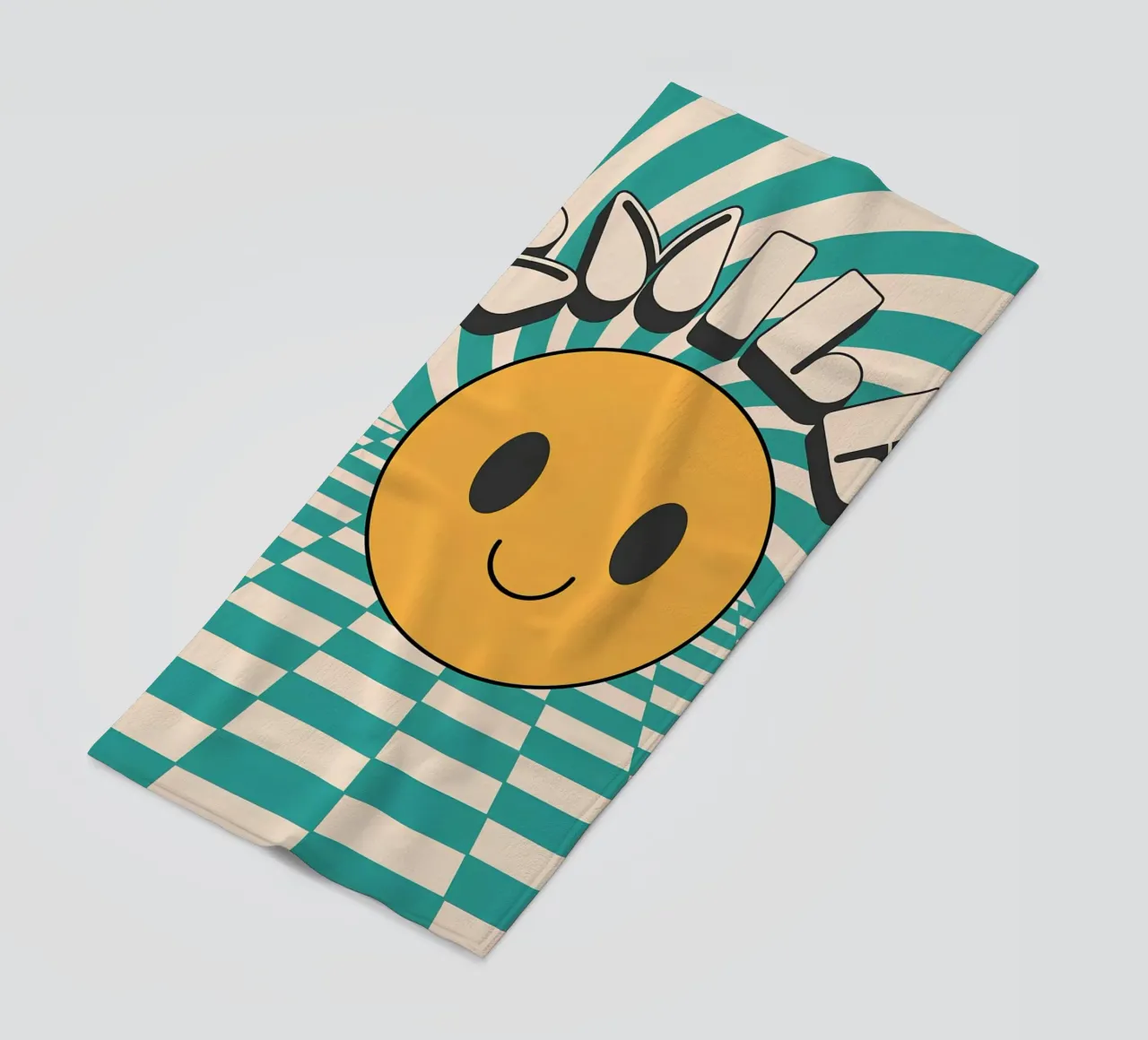"Smile" Faccia felice groovy Retro Pop Art Stampa gialla telo mare da NorwesClub