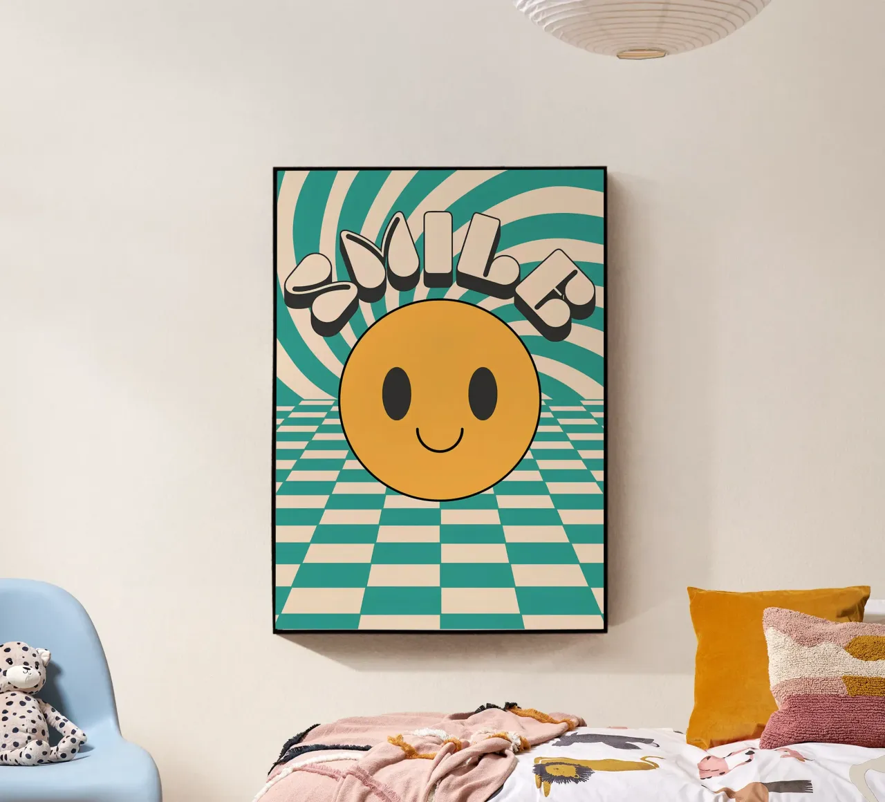"Smile" Groovy Happy Face Retro Pop Art Yellow Print metacrilato de NorwesClub