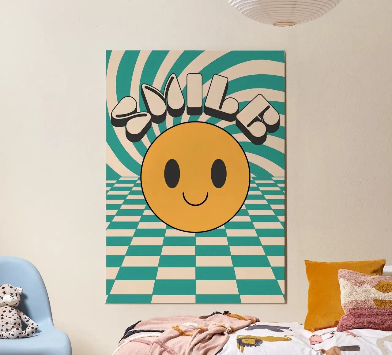 "Smile" Groovy Happy Face Retro Pop Art Yellow Print hahnemühle de NorwesClub