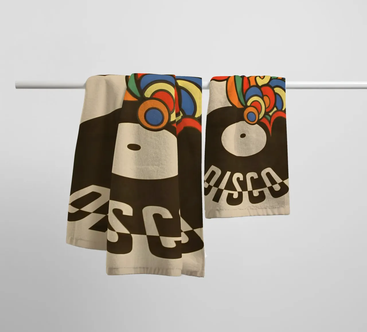 "Vinyl Delights" Retro 70s Funky Abstract Pop Art towel by NorwesClub
