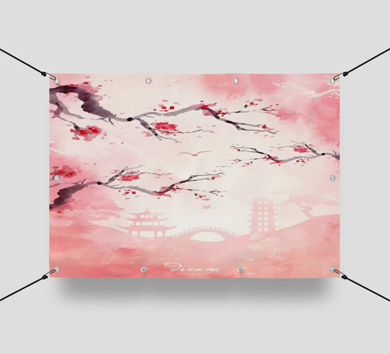 fiori di ciliegio rami uccelli pagoda telo in pvc da Janine P McGuire