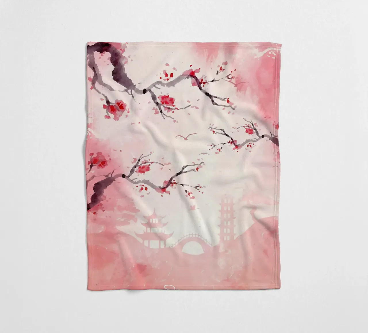 fiori di ciliegio rami uccelli pagoda coperta in pile da Janine P McGuire