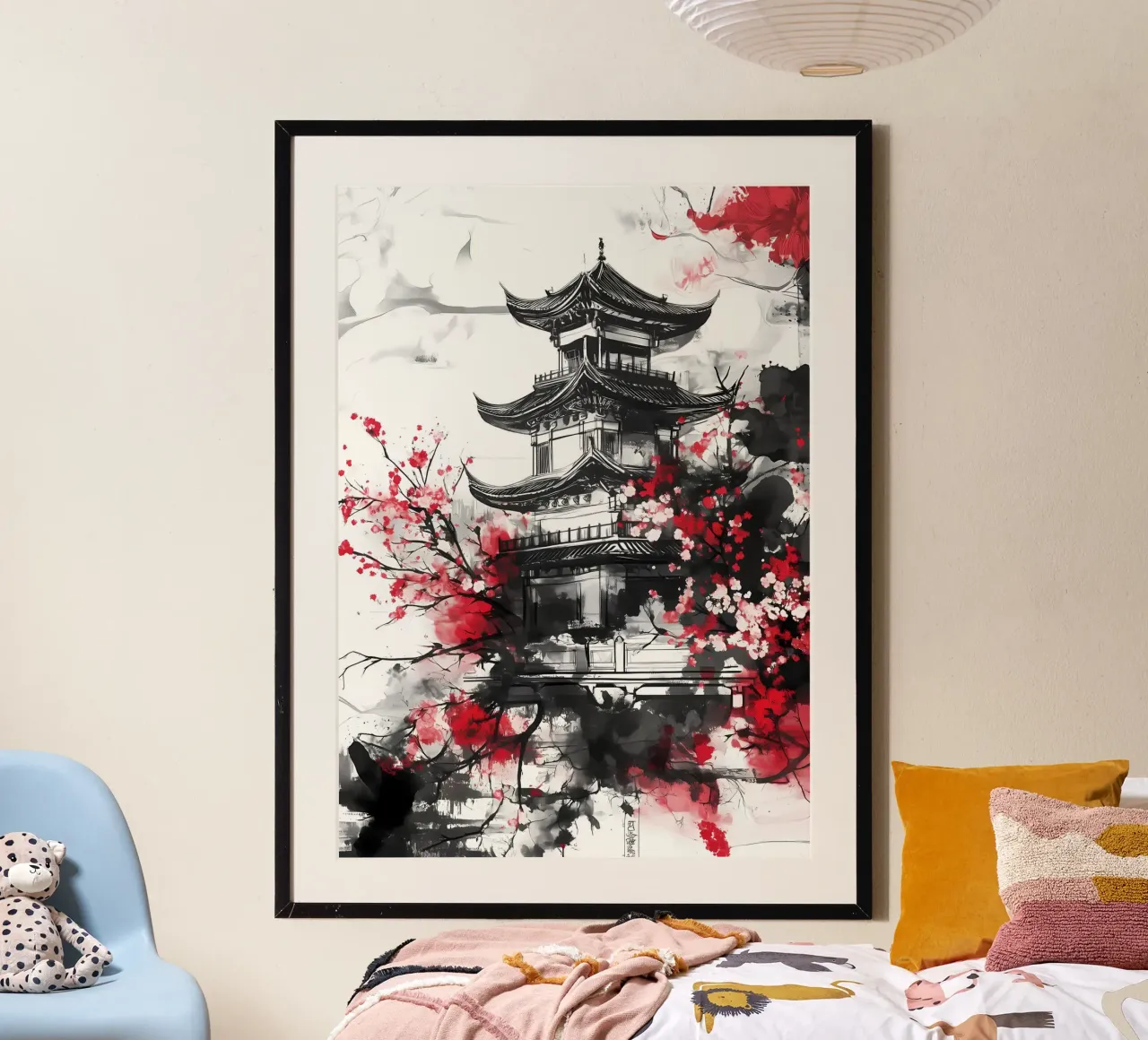 pagode fleurs de cerisier architecture traditionnelle est asiatique b poster de Janine P McGuire