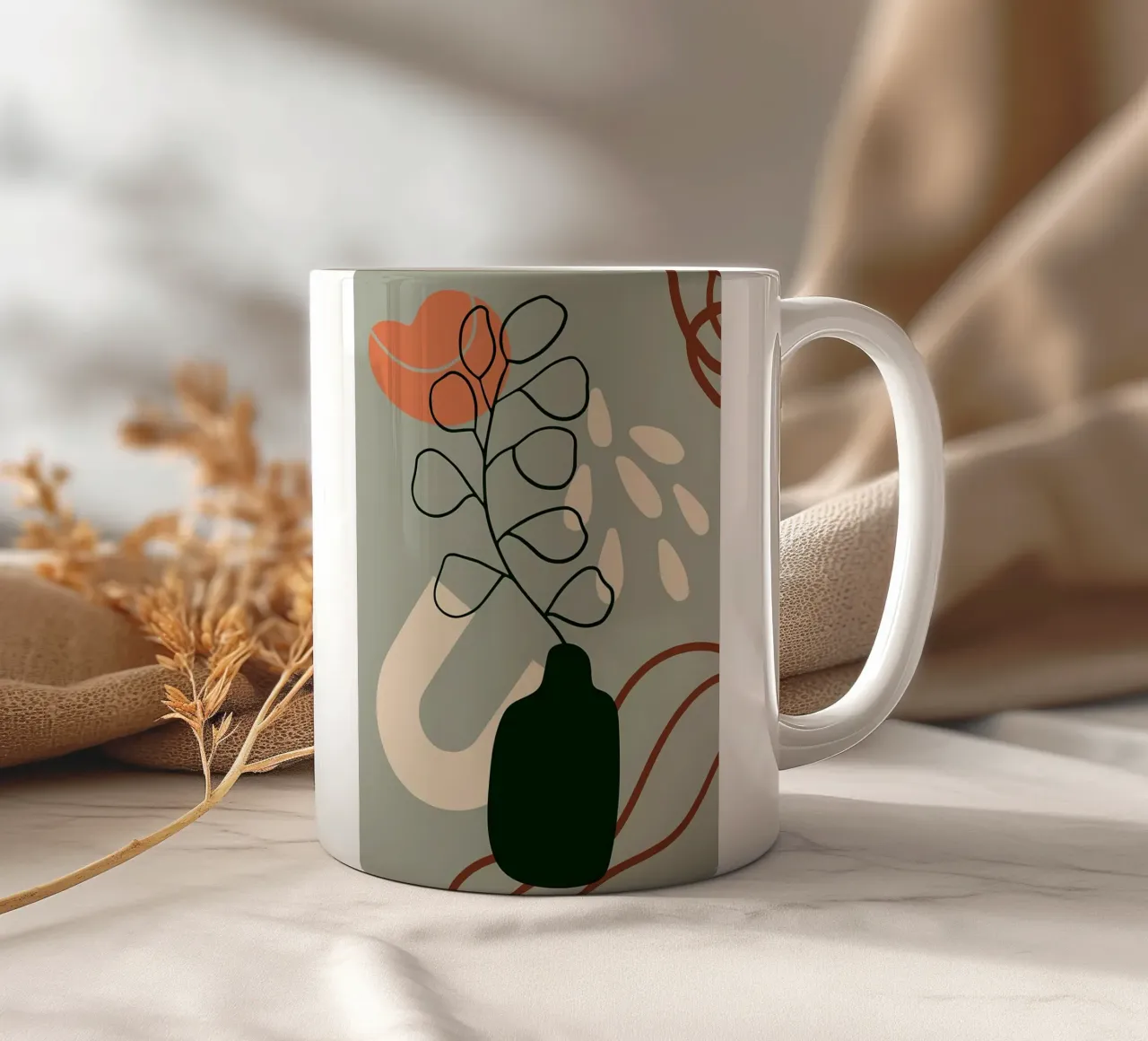 vase abstract leaves stem abstract shapes ceramic mug by Janine P McGuire