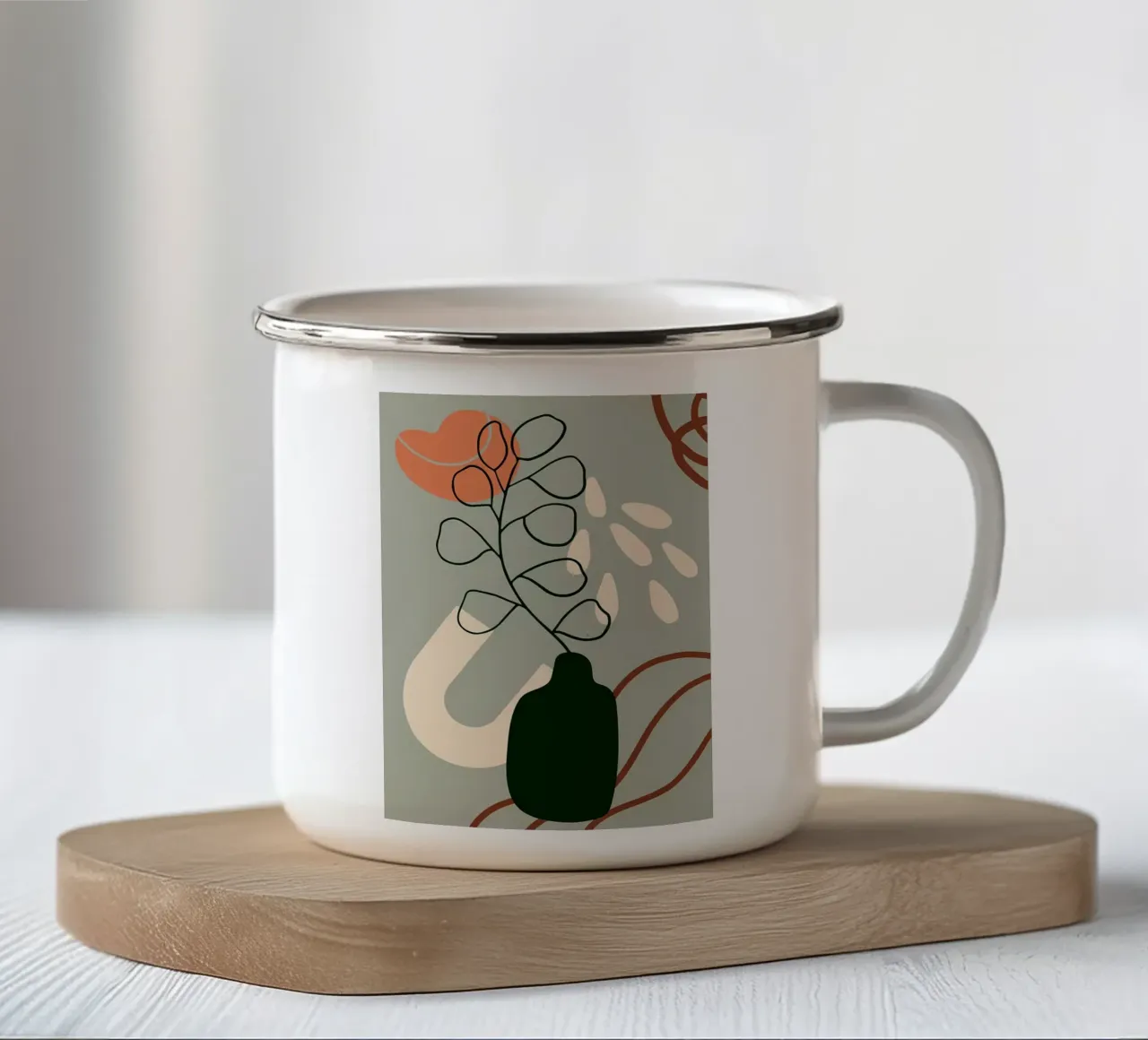 vaso foglie astratte stelo forme astratte tazza in smalto da Janine P McGuire