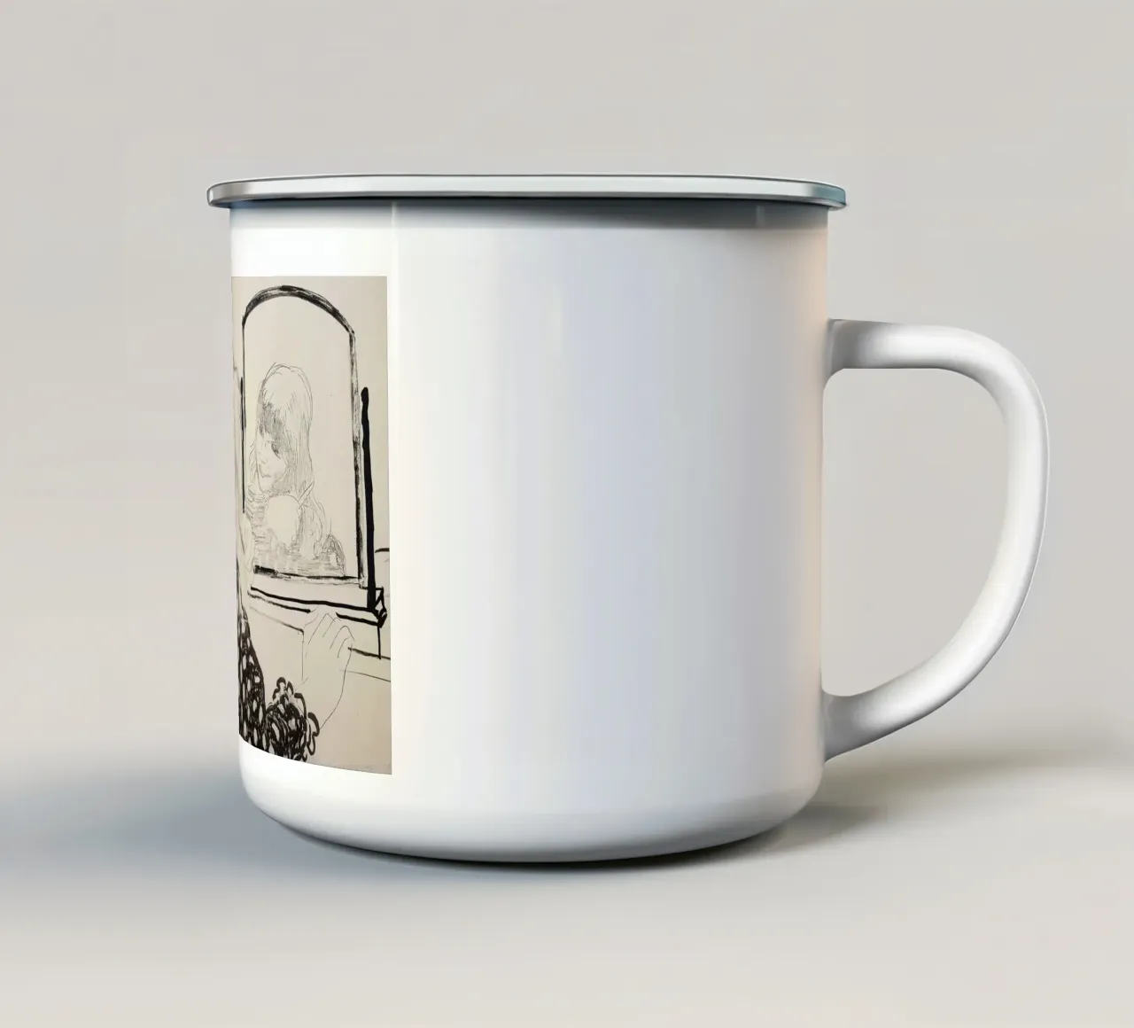 Ann kämmt ihr Haar 1979 Emaille Tasse von khanrosie
