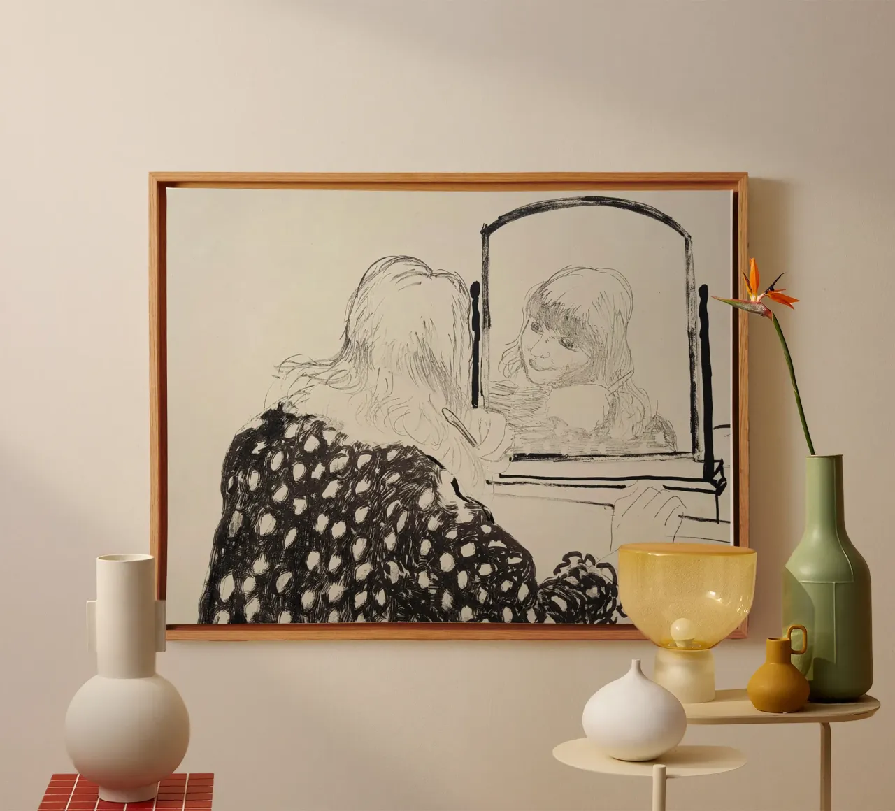 Ann kämmt ihr Haar 1979 Leinwand mit Schattenfugenrahmen von khanrosie
