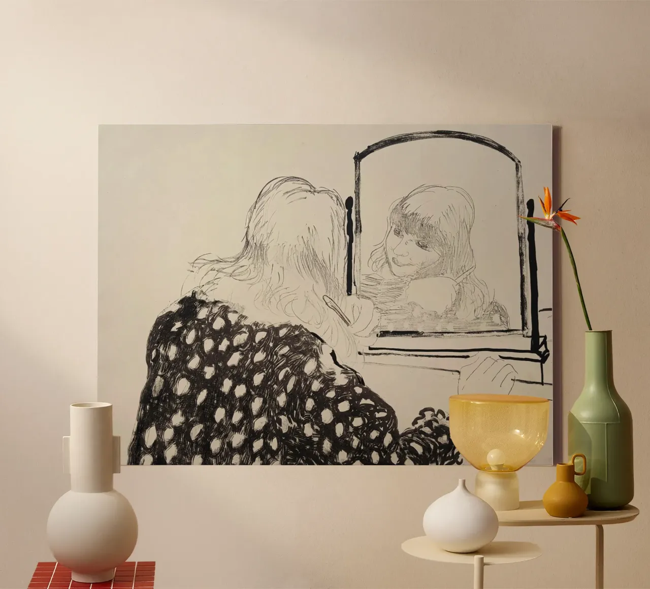 Ann kämmt ihr Haar 1979 Leinwand mit Schattenfugenrahmen von khanrosie