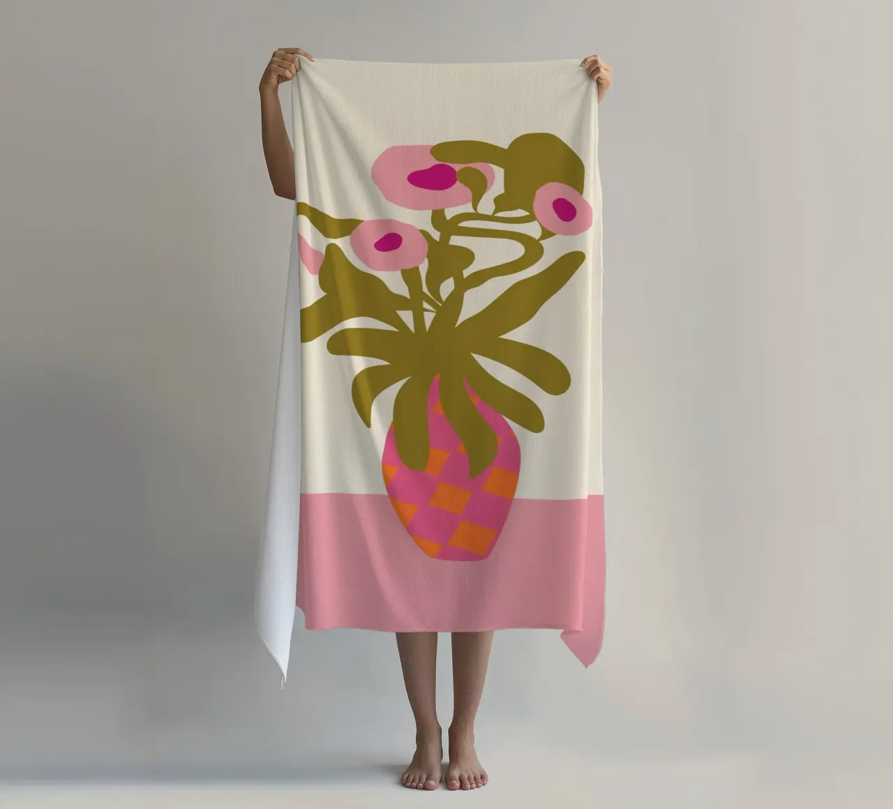 Lucila Perini Abstract Floral Still Life Pink Vase Art beach towel by NorwesClub