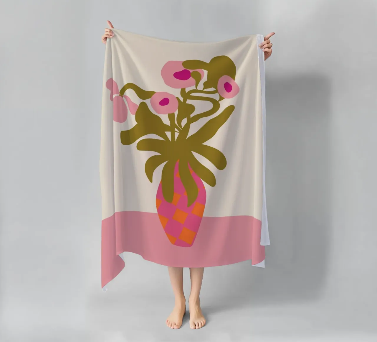 Lucila Perini Abstract Floral Still Life Pink Vase Art beach towel by NorwesClub