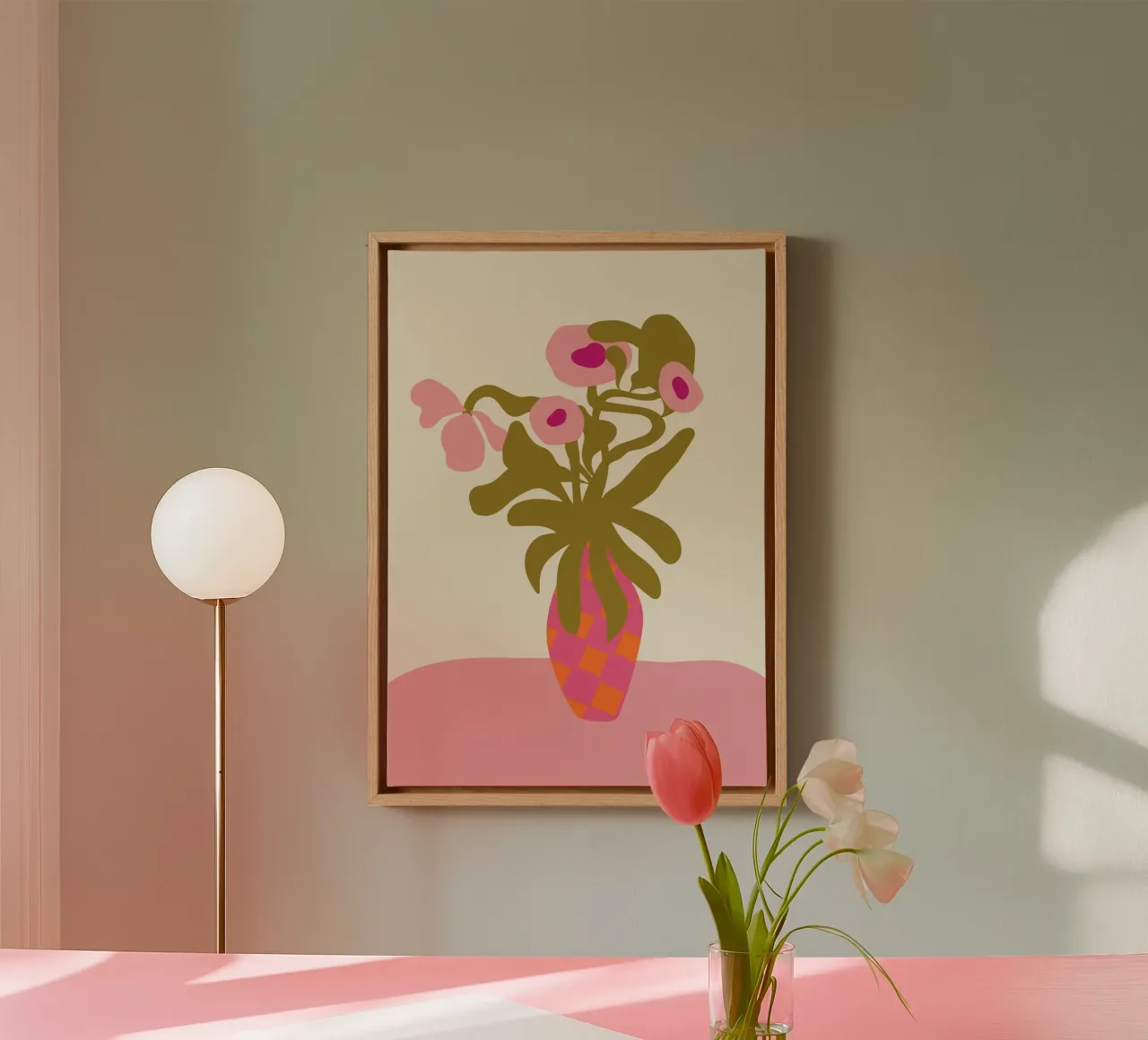 Lucila Perini Abstract Bloemstilleven Roze Vaas Kunst canvas met Baklijst van NorwesClub