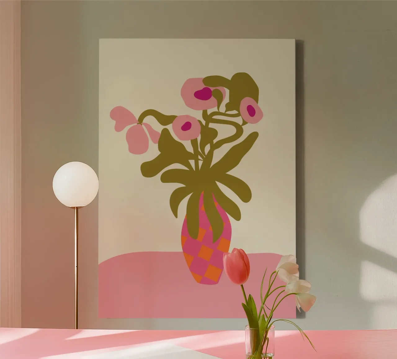 Lucila Perini Abstract Bloemstilleven Roze Vaas Kunst canvas met Baklijst van NorwesClub