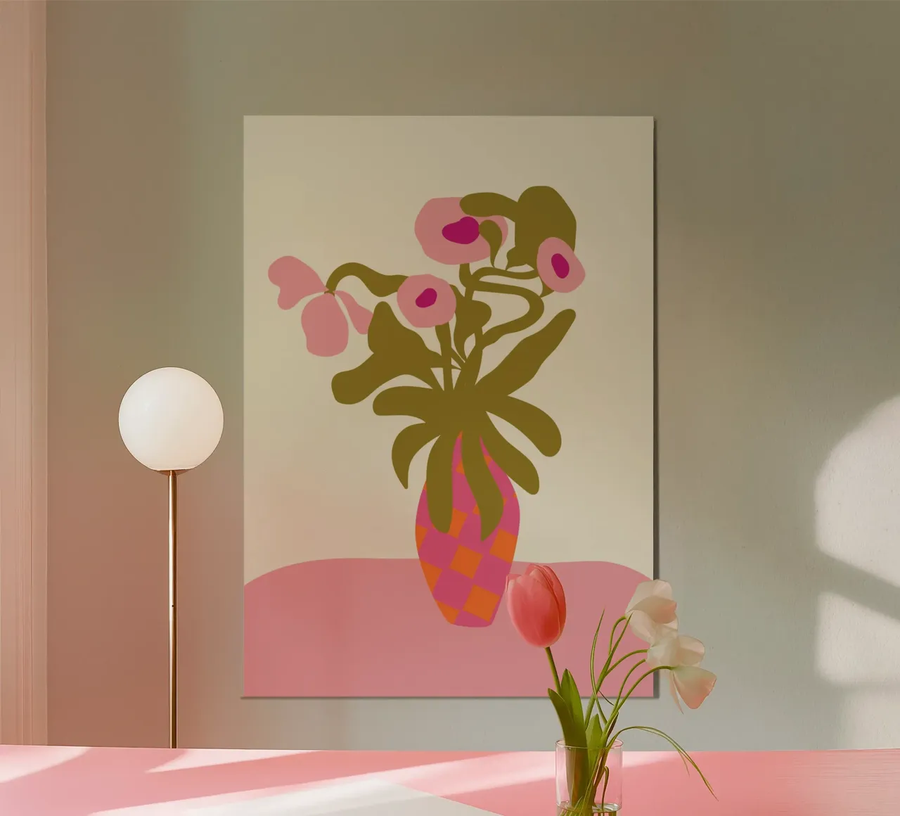 Lucila Perini Abstraktes Blumenstillleben Rosa Vase Kunst Poster mit Kunststoffrahmen von NorwesClub