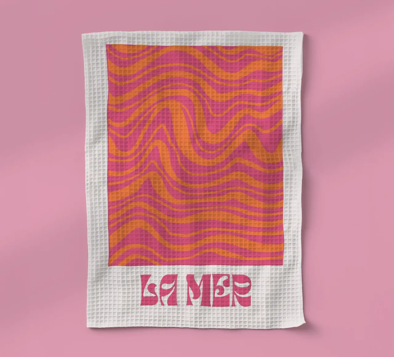 Psychedelisch Roze Vloeibare Werveling Retro Abstract Pop Art theedoek van NorwesClub