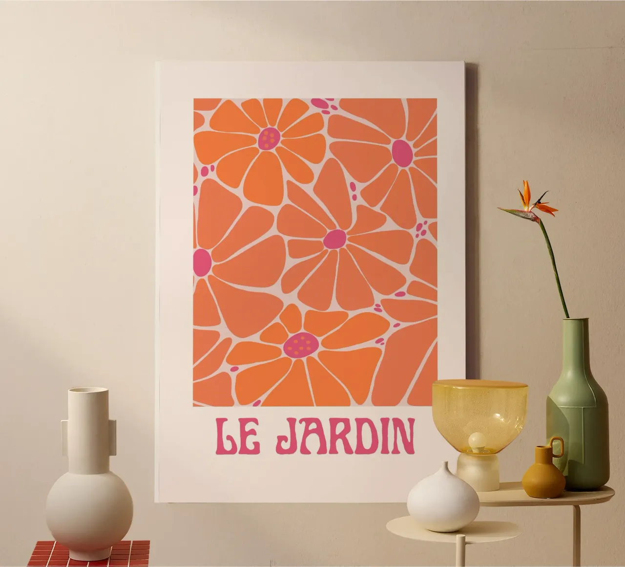 Psychedelic Orange Pink Abstract Geometric Wave Print canvas by NorwesClub