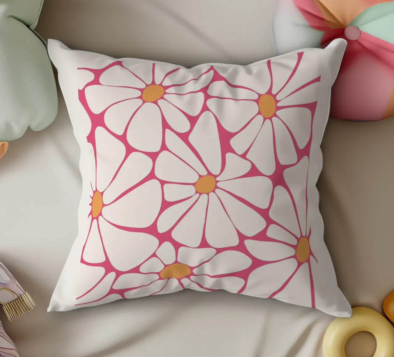 Retro Abstract Floral Leaves Botanical Art Print decorative cushion by NorwesClub