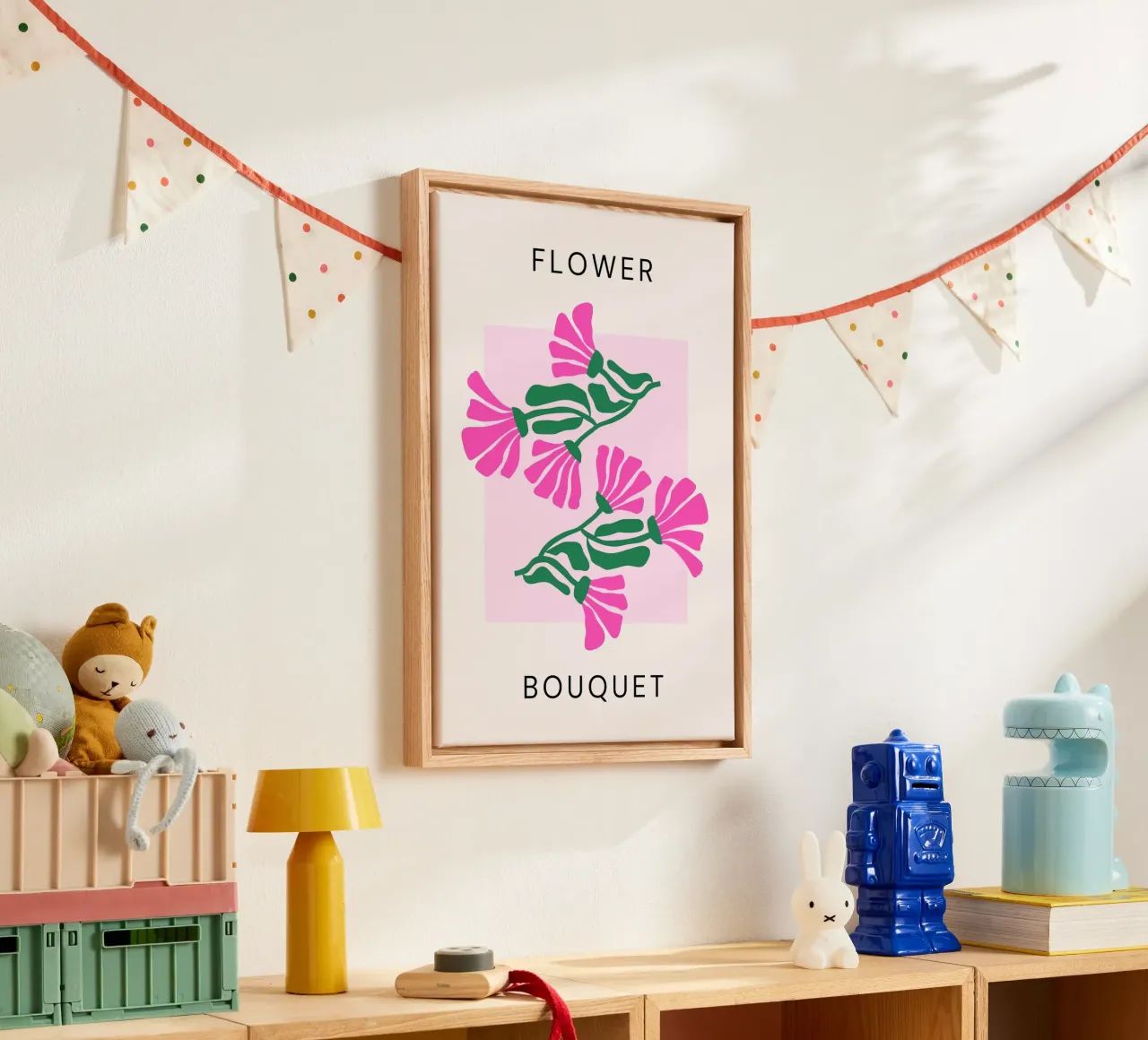 Psychedelische Blob Bloem Groovy Abstract Pop Art Print canvas met Baklijst van NorwesClub