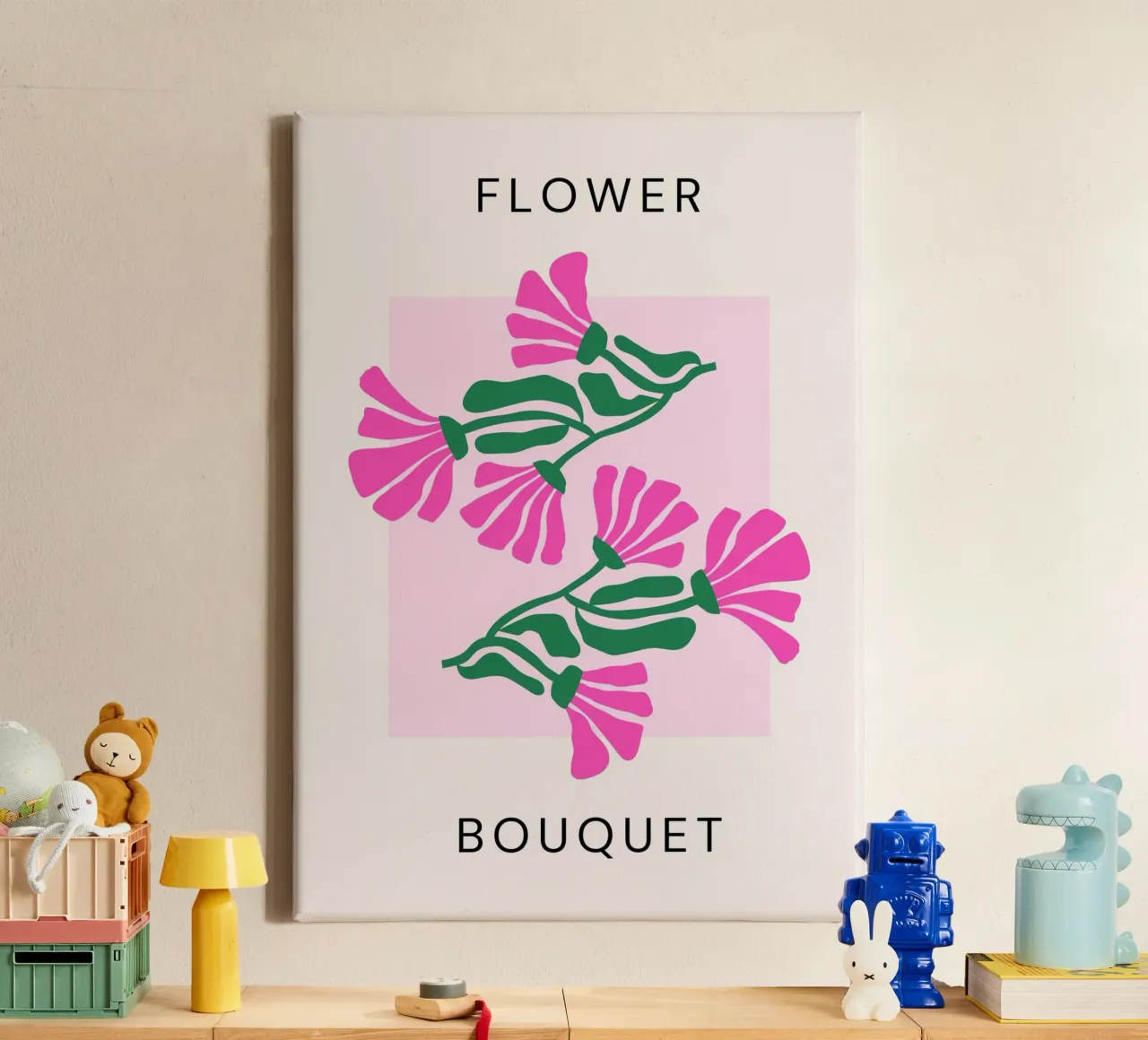 Psychedelische Blob Bloem Groovy Abstract Pop Art Print canvas met Baklijst van NorwesClub