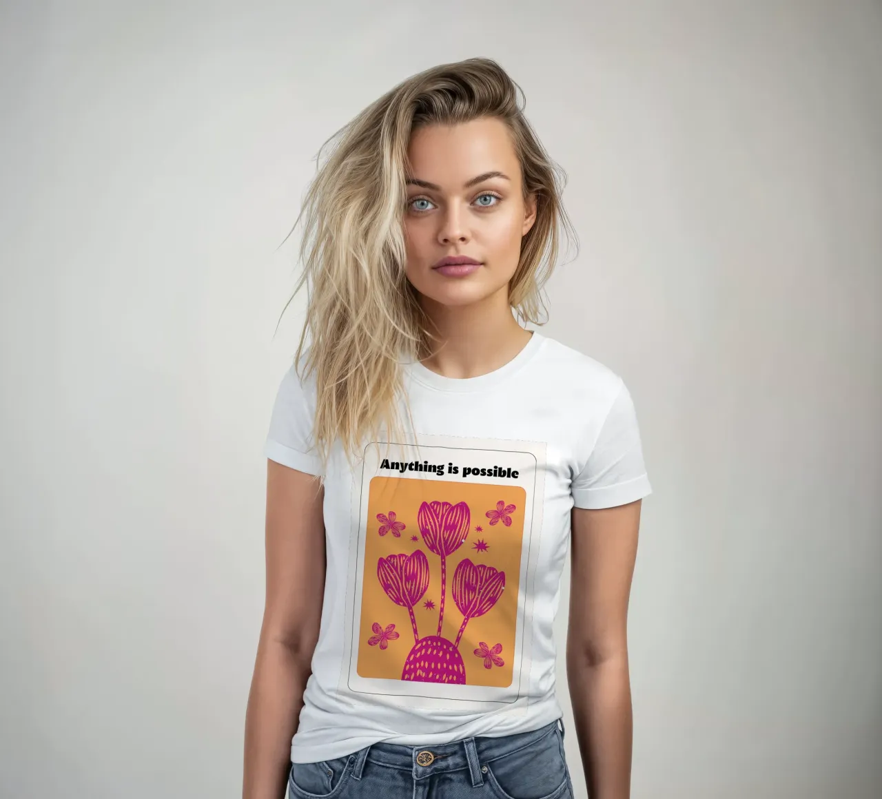 "Anything Is Possible" Psychedelic Retro Affirmation Pop Art women's fitted t-shirt by NorwesClub
