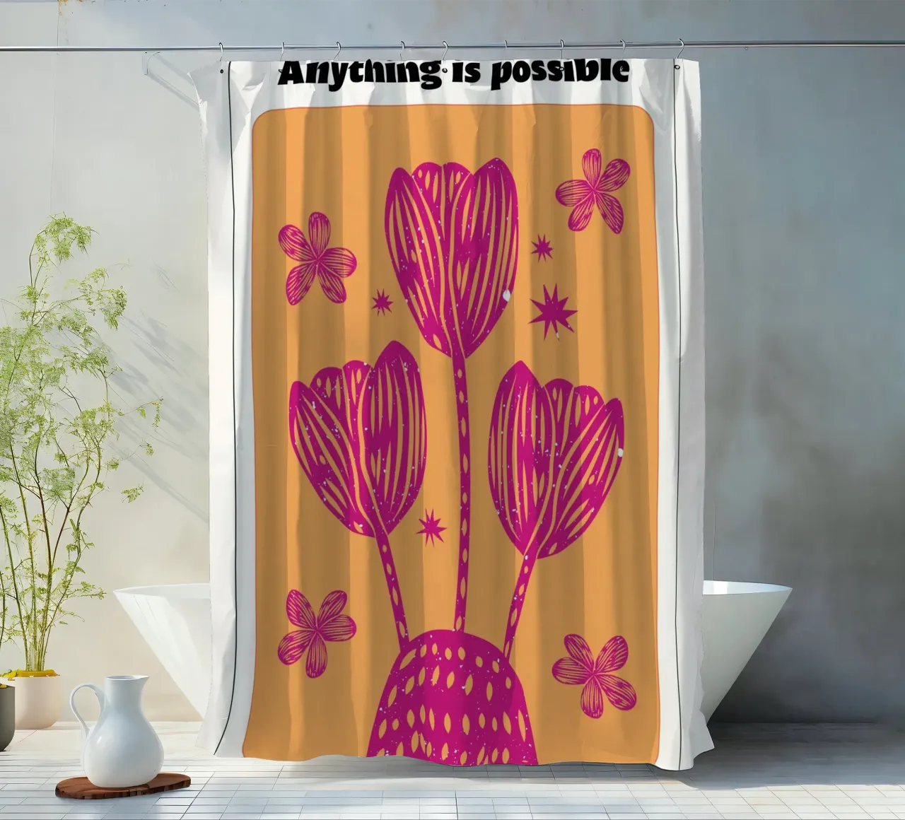 "Anything Is Possible" Psychedelic Retro Affirmation Pop Art shower curtain by NorwesClub