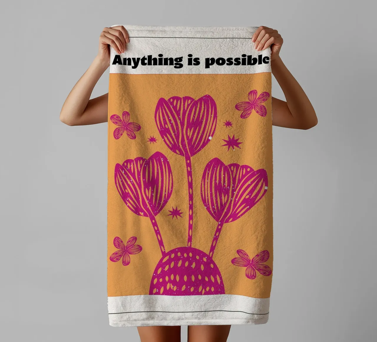 "Anything Is Possible" Psychedelic Retro Affirmation Pop Art towel by NorwesClub