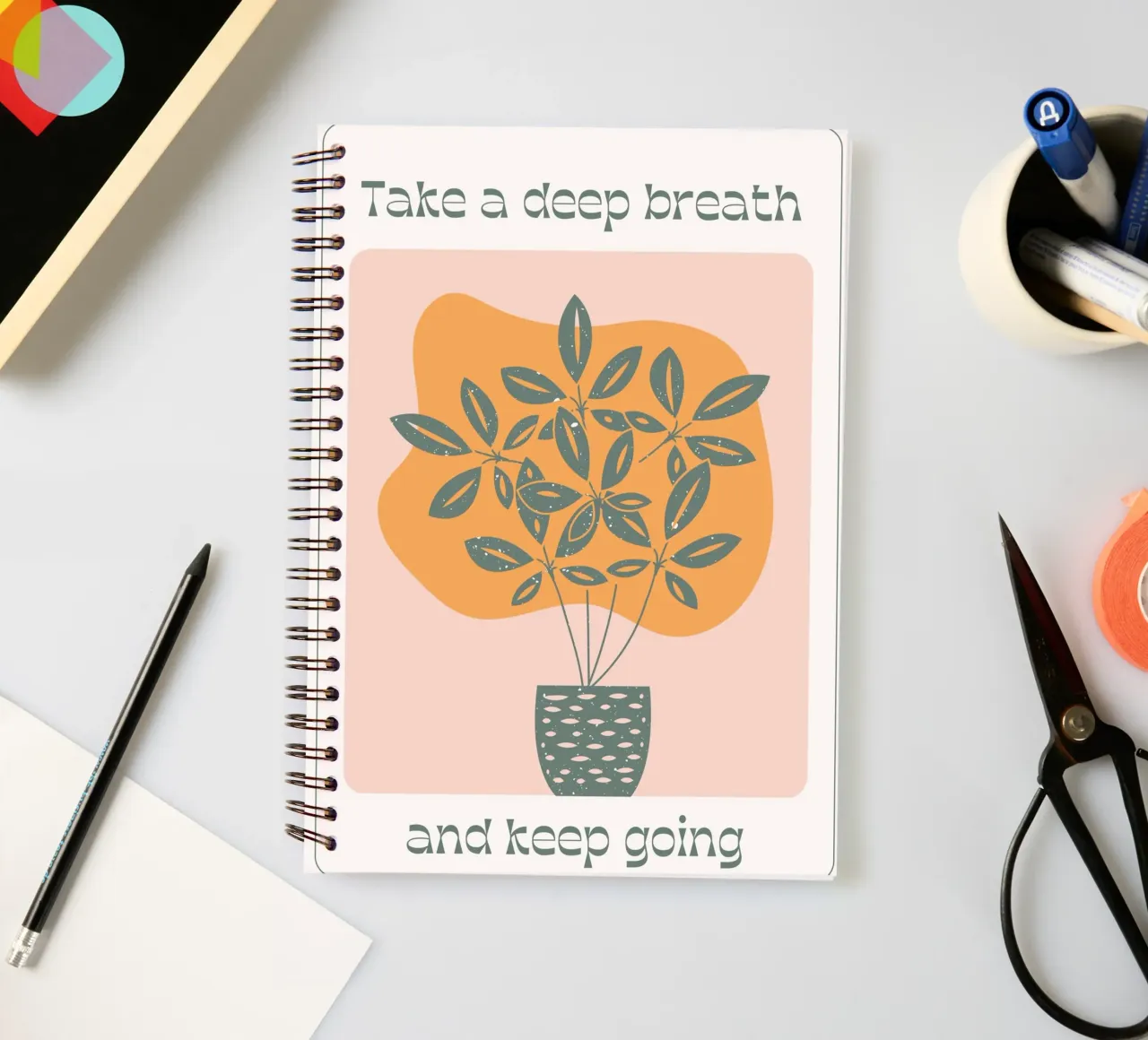 "Take A Deep Breath" Retro Positive Psychedelic Pop Art spiral notebook by NorwesClub
