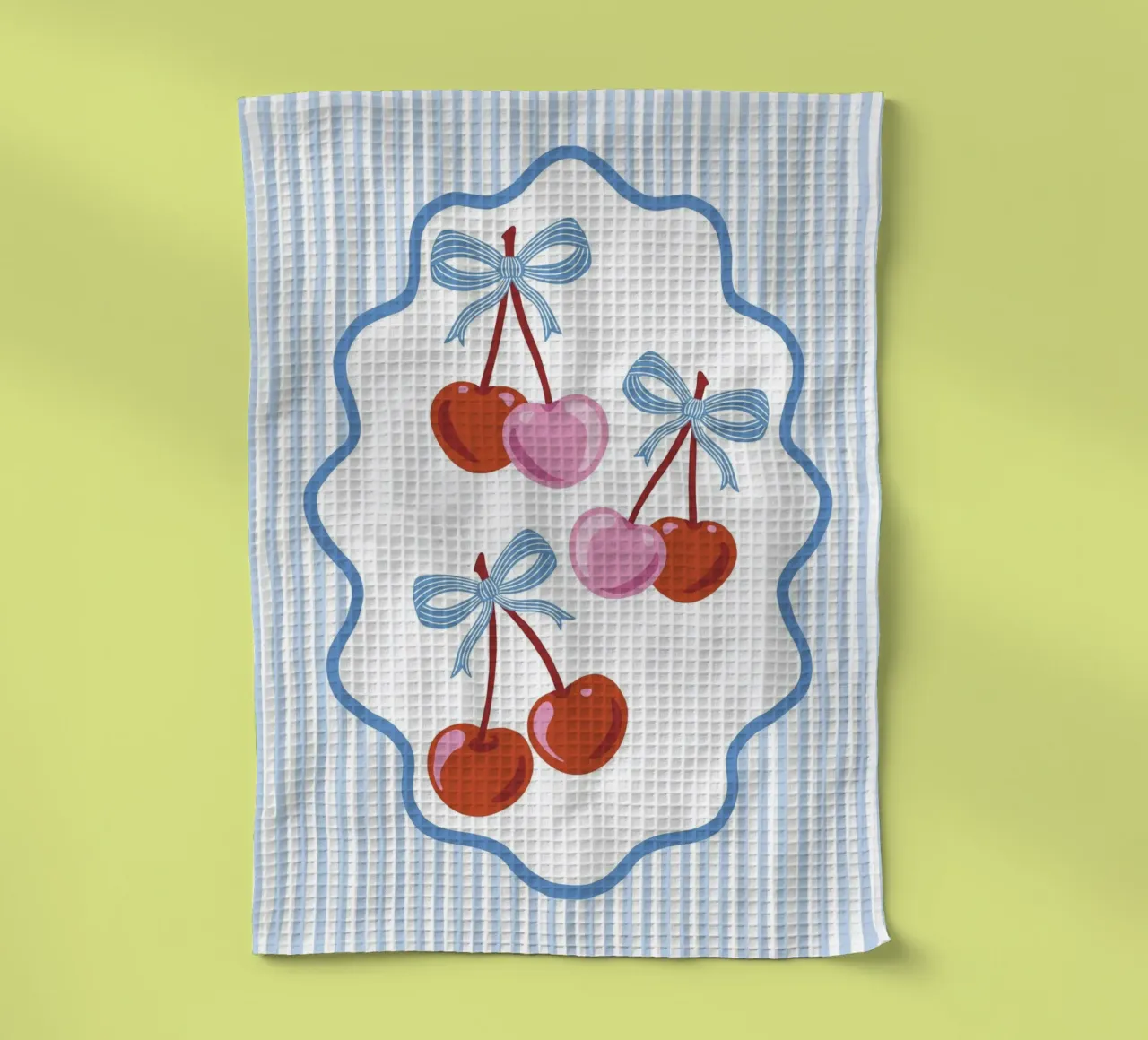 Coquette cherries with blue ribbons and stripes torchon de Vivdesign