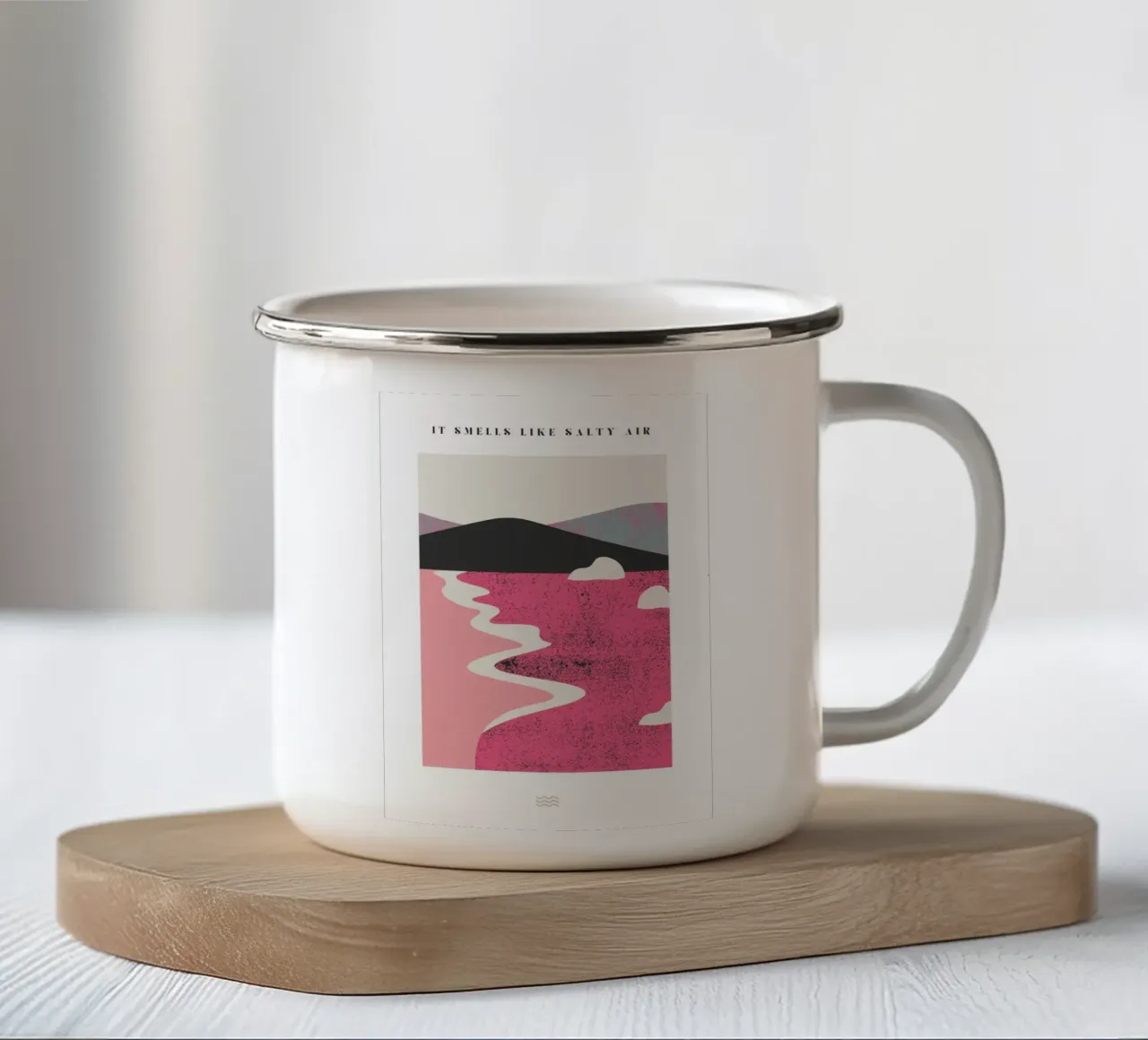 Stampa astratta geometrica minimalista blu-verde di metà secolo tazza in smalto da NorwesClub