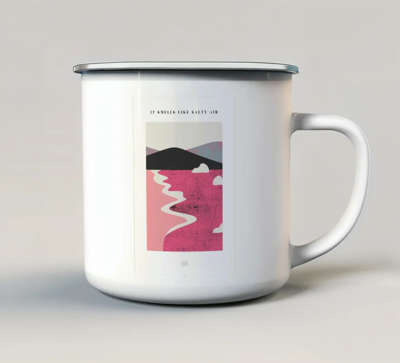 Stampa astratta geometrica minimalista blu-verde di metà secolo tazza in smalto da NorwesClub