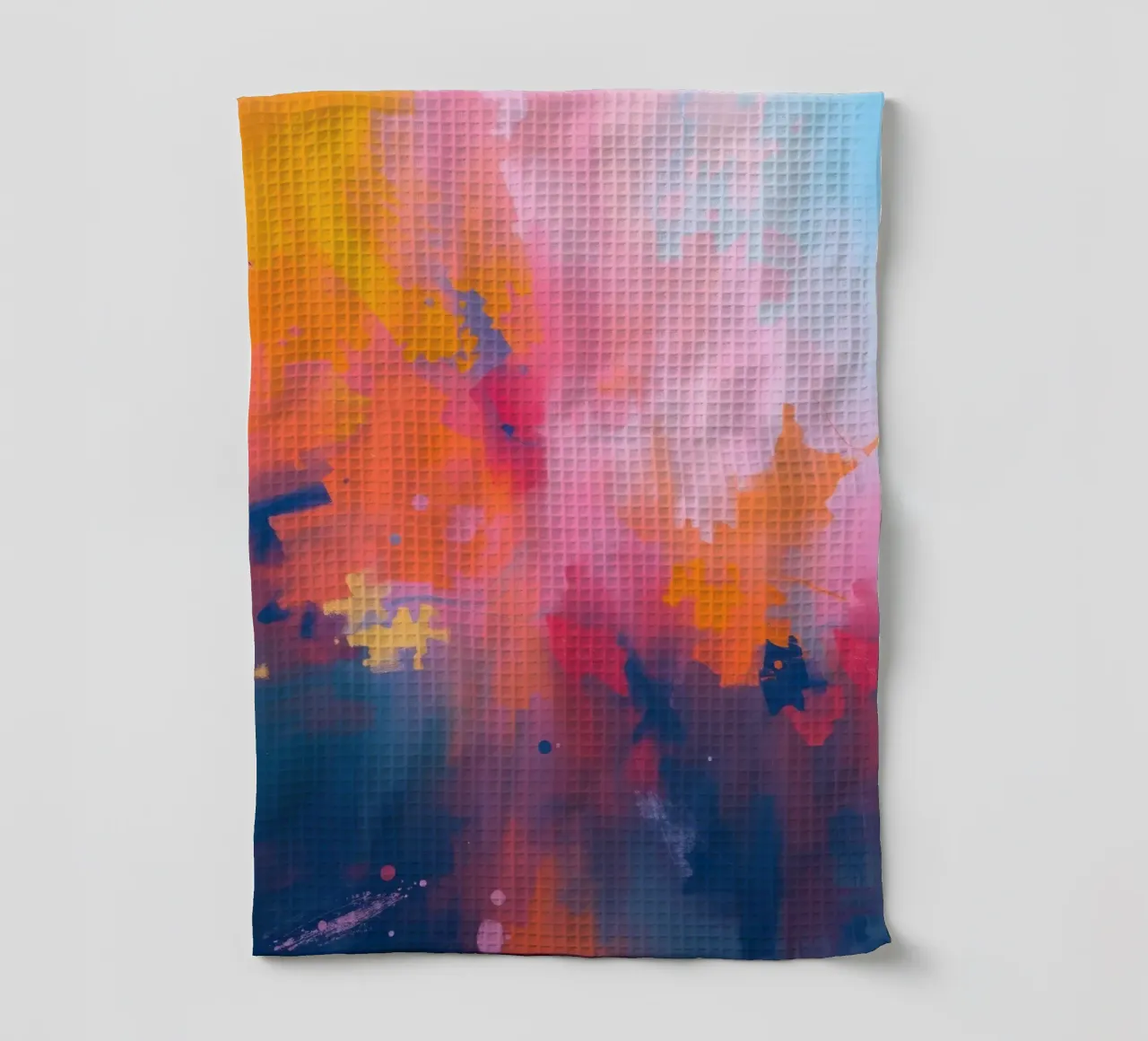 abstract kunstwerk in levendige tinten die de essentie vastleggen theedoek van DesignDoodle