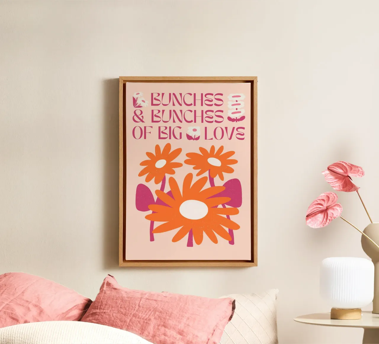 "Grappoli di grande amore" Pop Art retrò di San Valentino con cuore rosa tela con Cornice a cassetta da NorwesClub