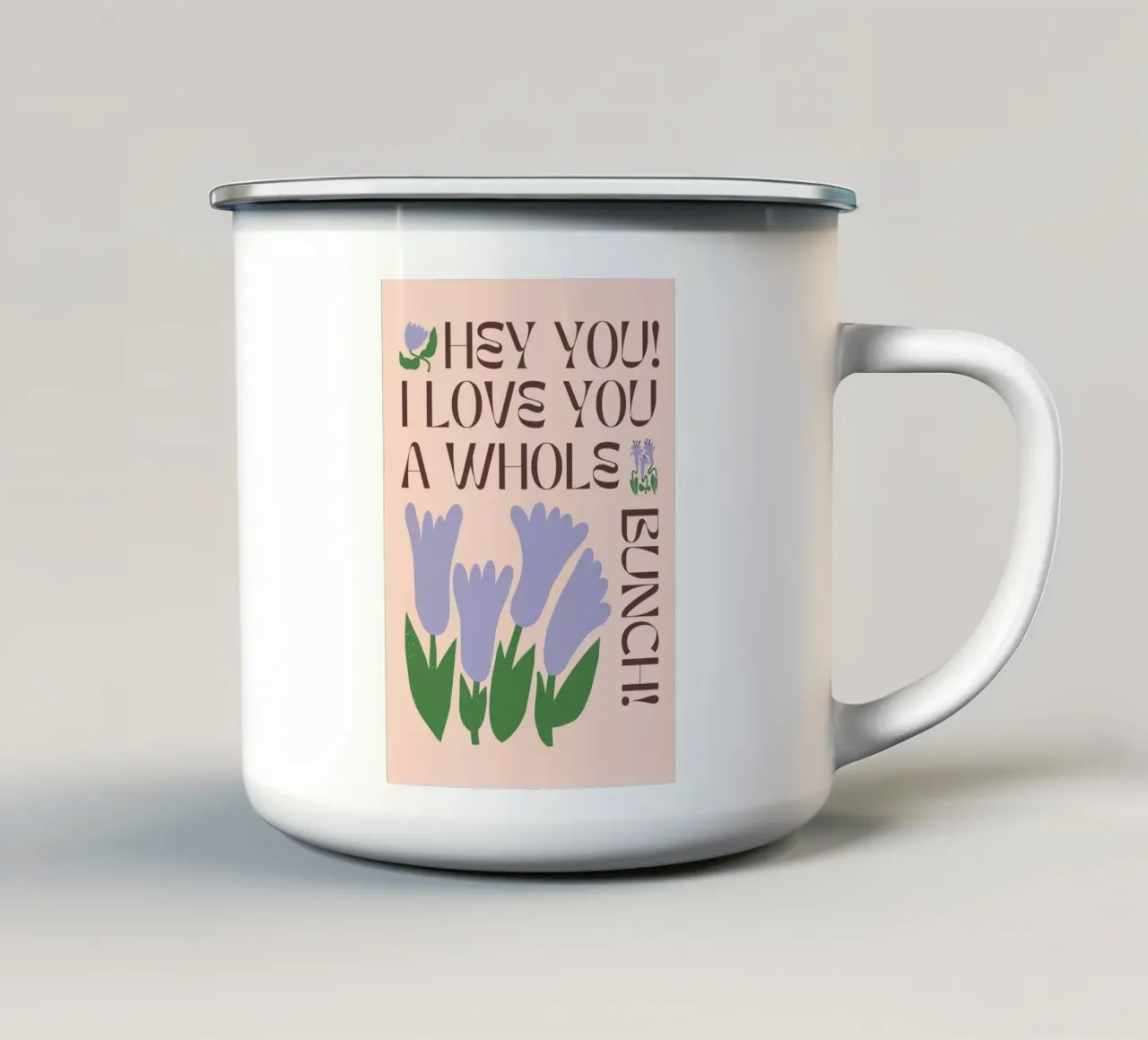 "Amore" Retro Floral Pink Tulip Pop Art Natura morta tazza in smalto da NorwesClub