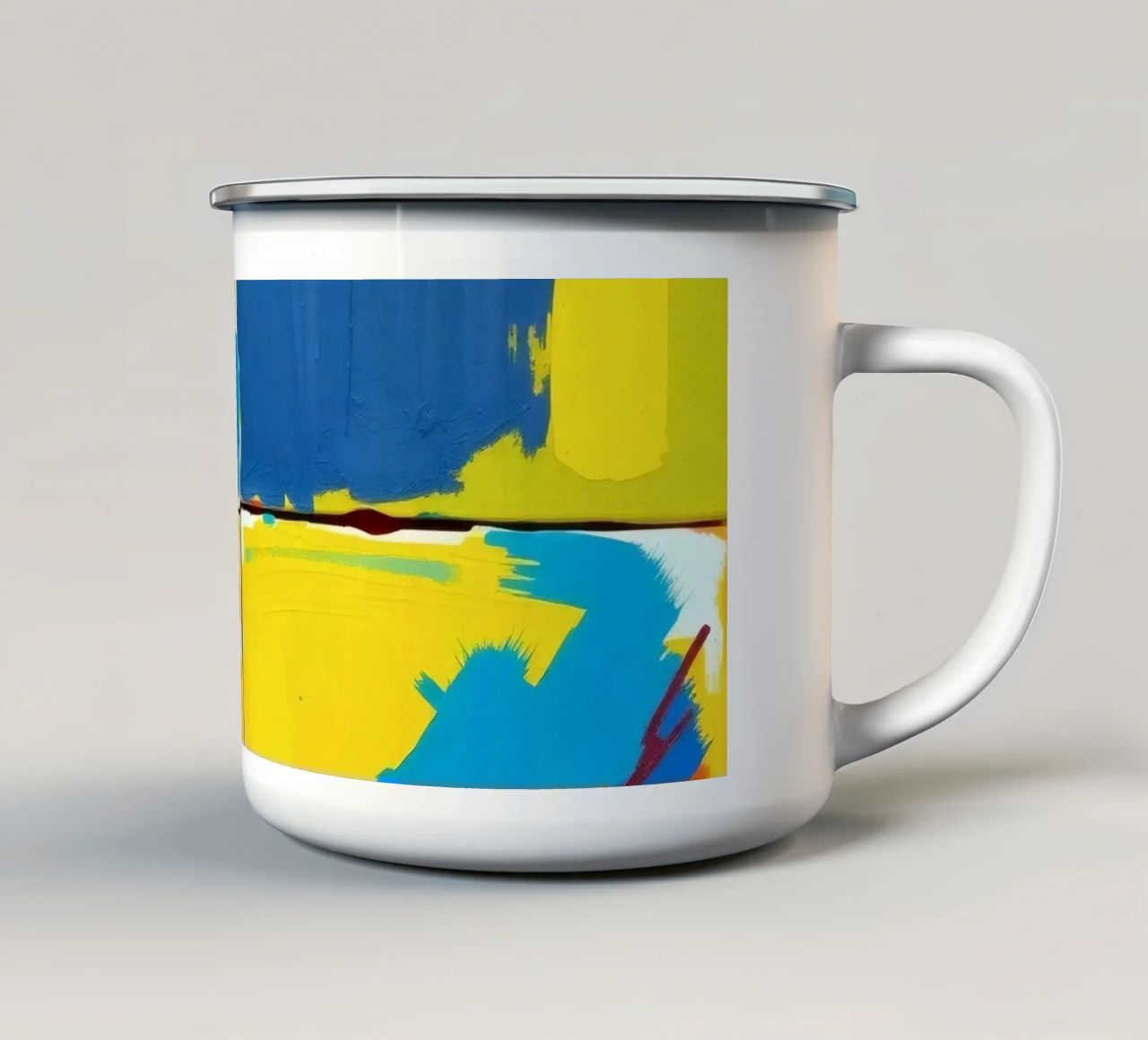 abstrakte Malerei mit kräftigen Pinselstrichen Emaille Tasse von DesignDoodle