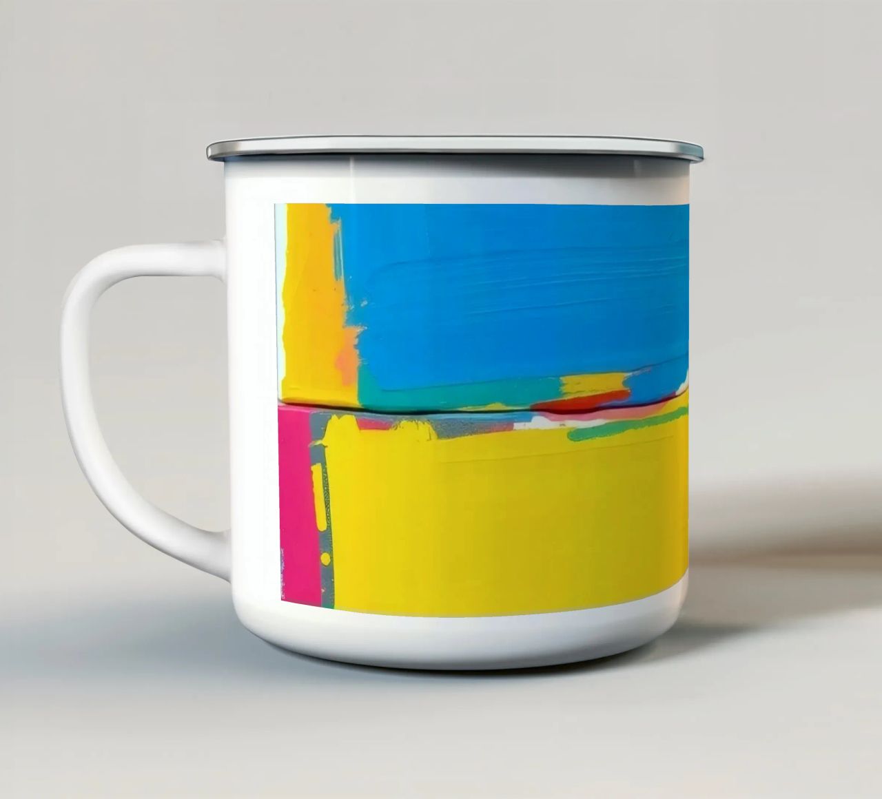 abstrakte Malerei mit kräftigen Pinselstrichen Emaille Tasse von DesignDoodle
