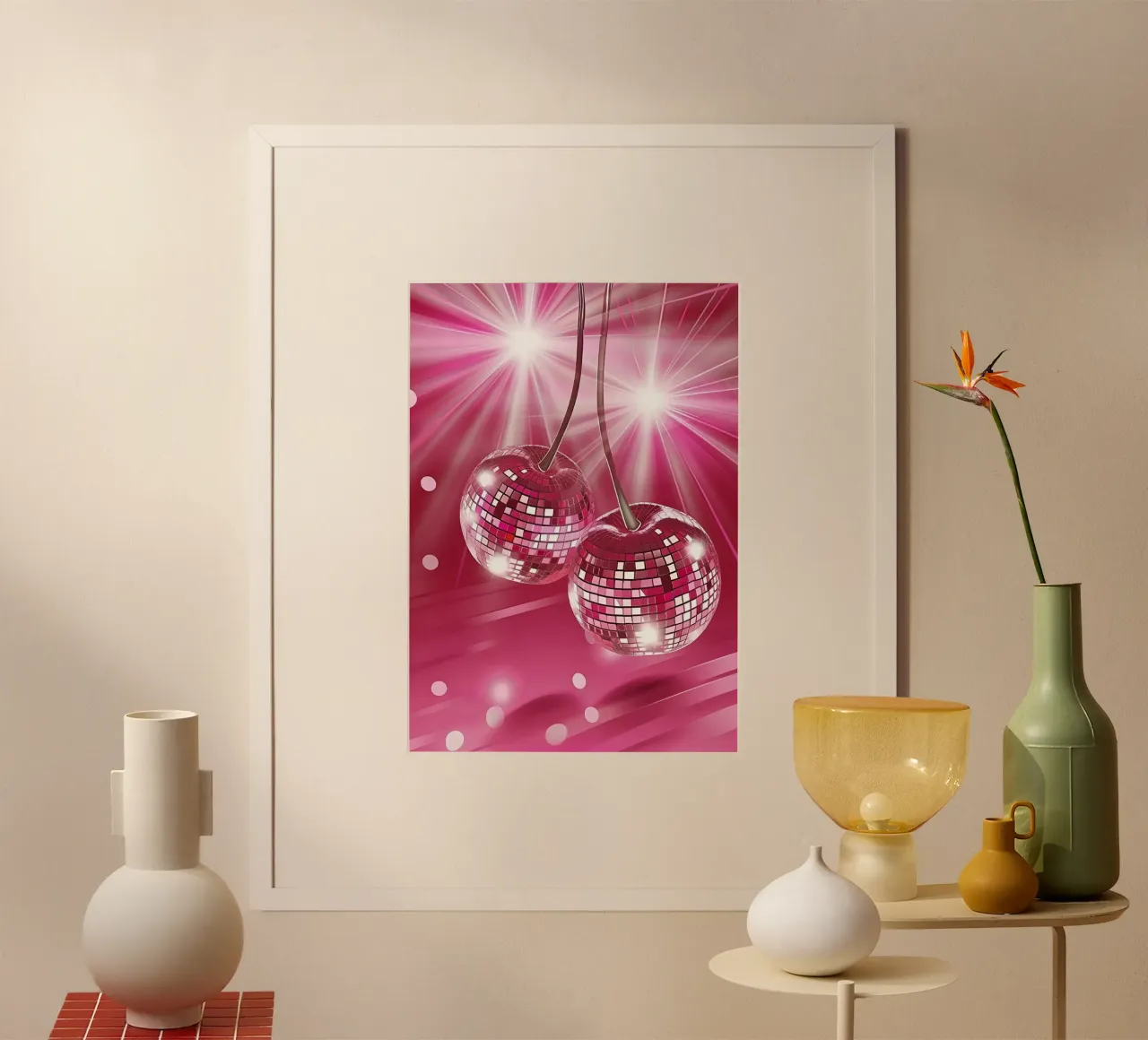 Roze Disco Bal Retro 70s Glamour Pop Art Party Print hahnemühle van NorwesClub