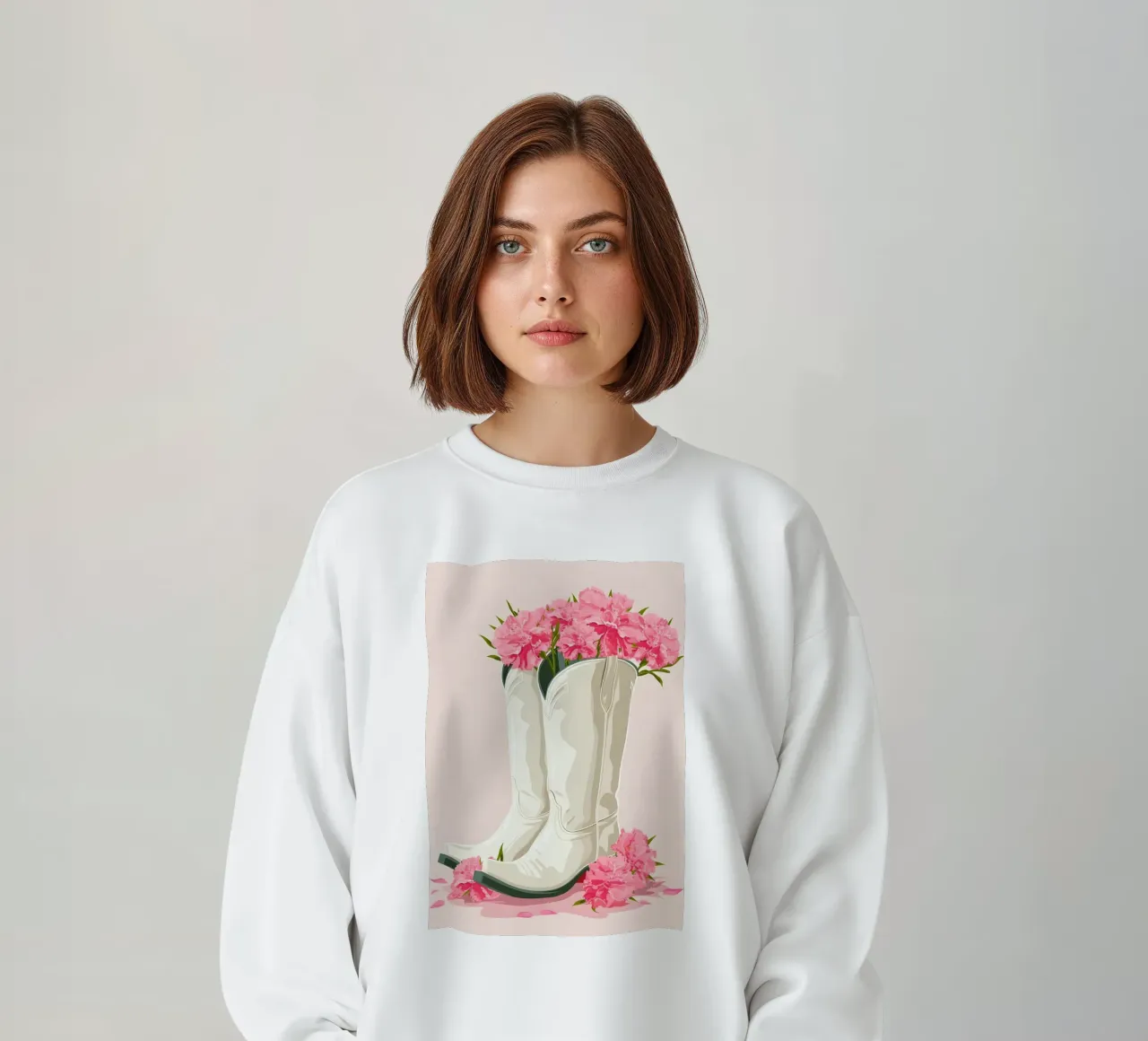 Botas de vaquera rosa Retro Western Floral Pop Art Print sudadera de NorwesClub