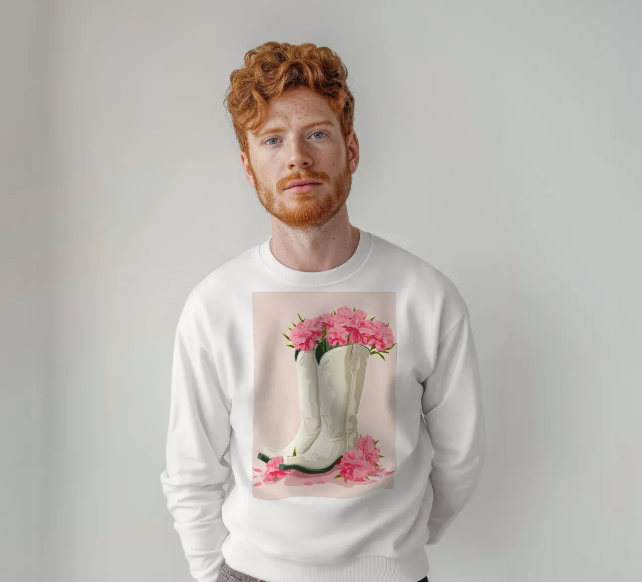 Botas de vaquera rosa Retro Western Floral Pop Art Print sudadera de NorwesClub