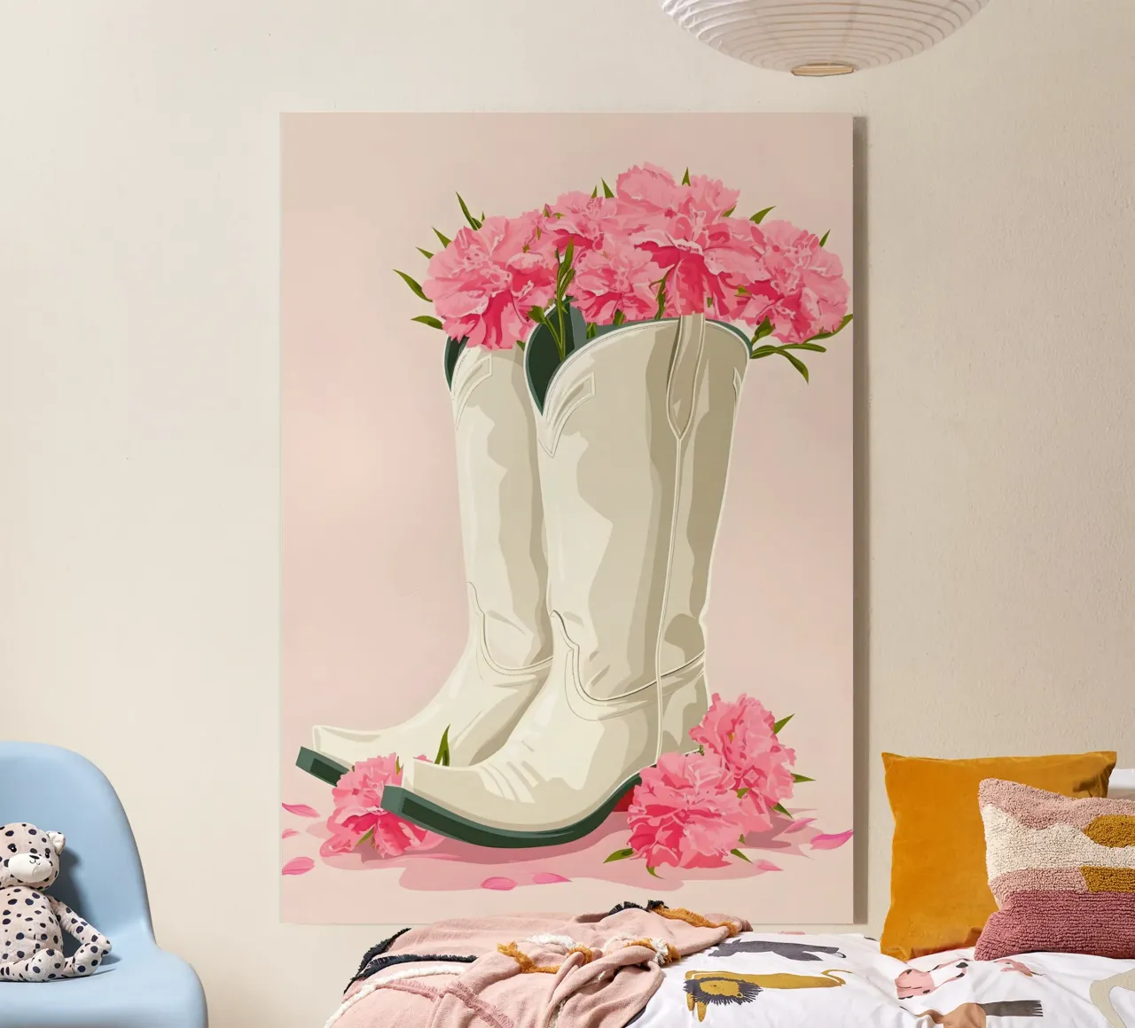 Botas de vaquera rosa Retro Western Floral Pop Art Print metacrilato de NorwesClub